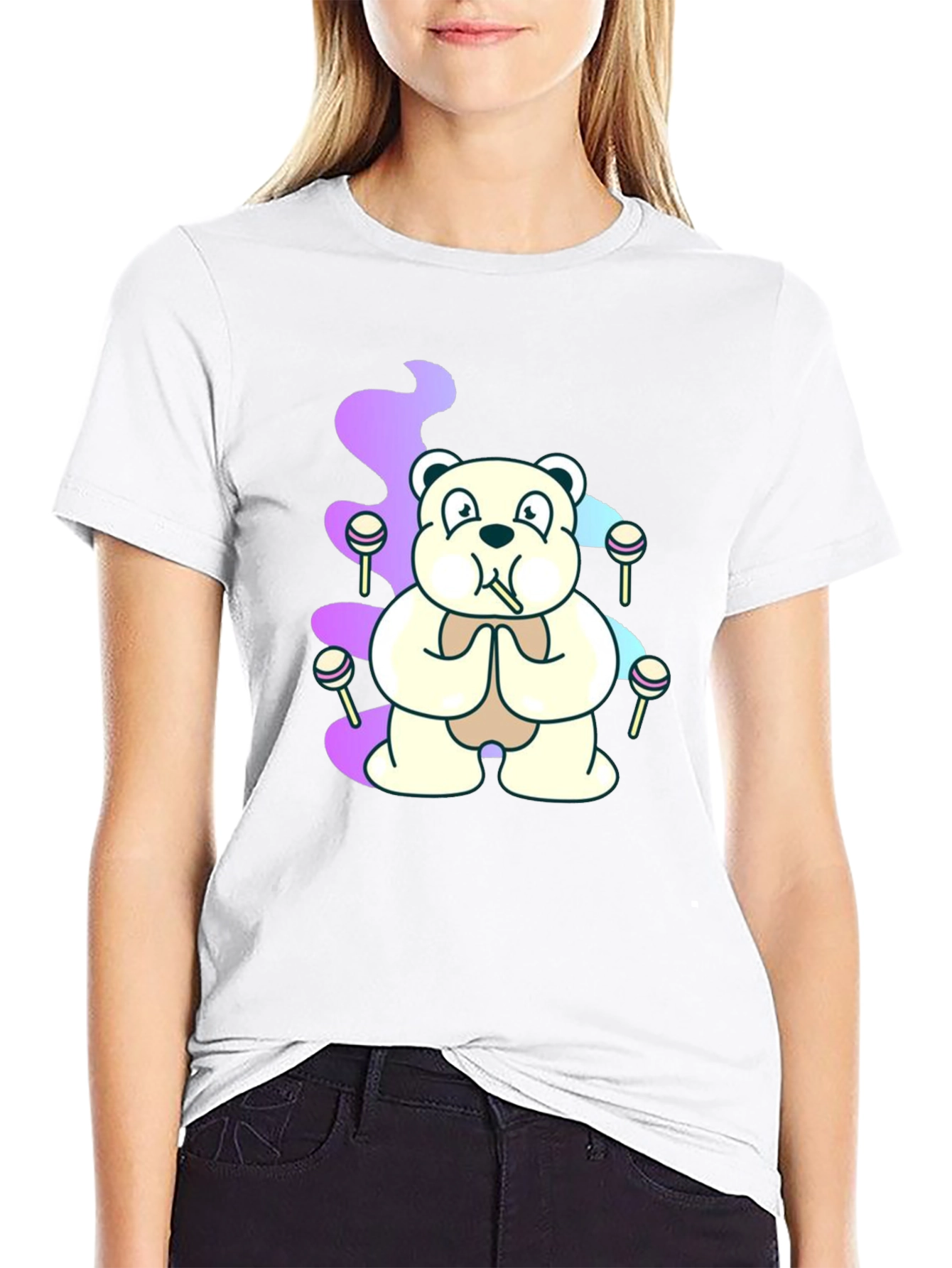 Bear Lollipop Smoke Graphic T-Shirt