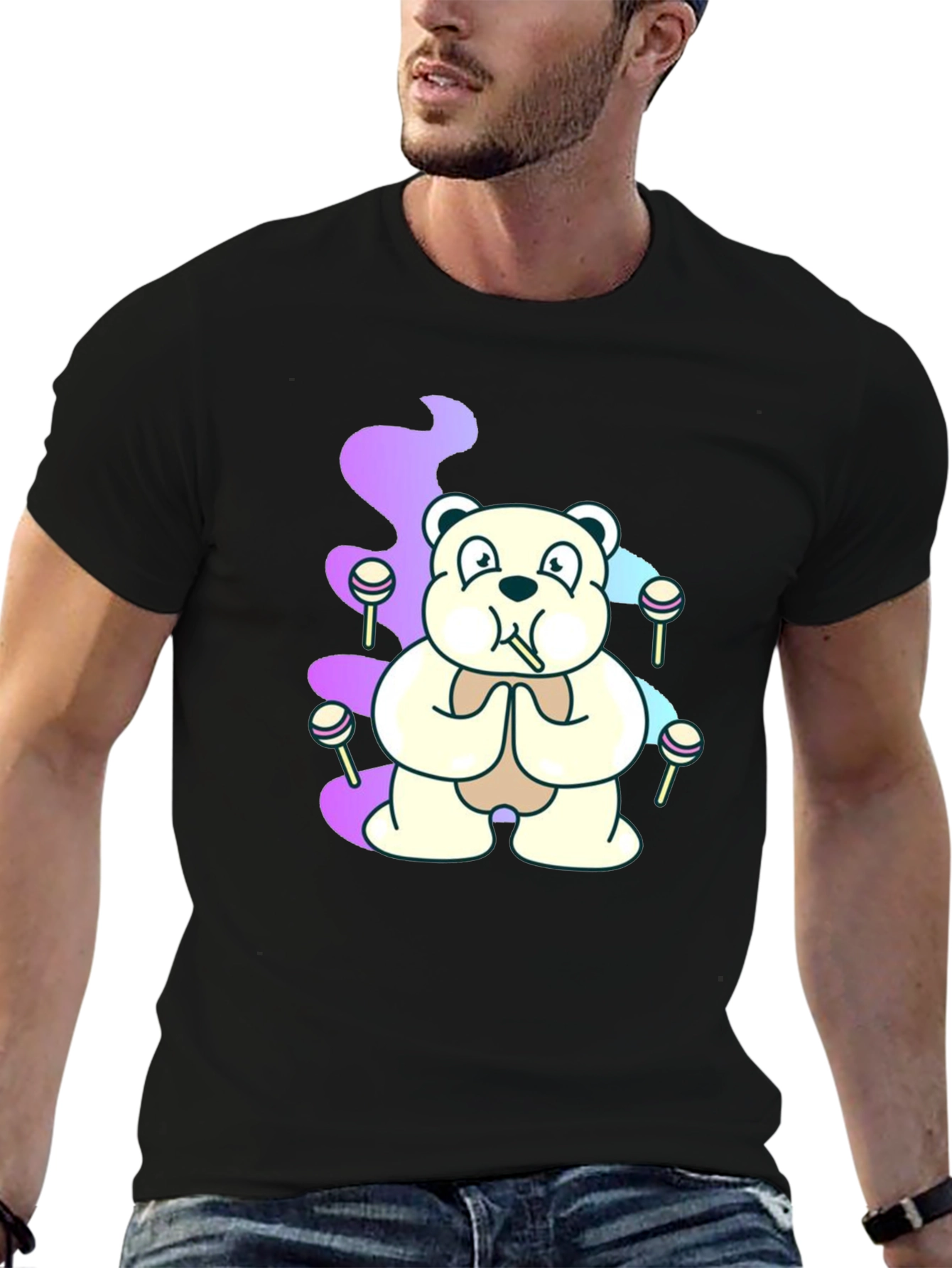 Bear Lollipop Smoke Graphic T-Shirt