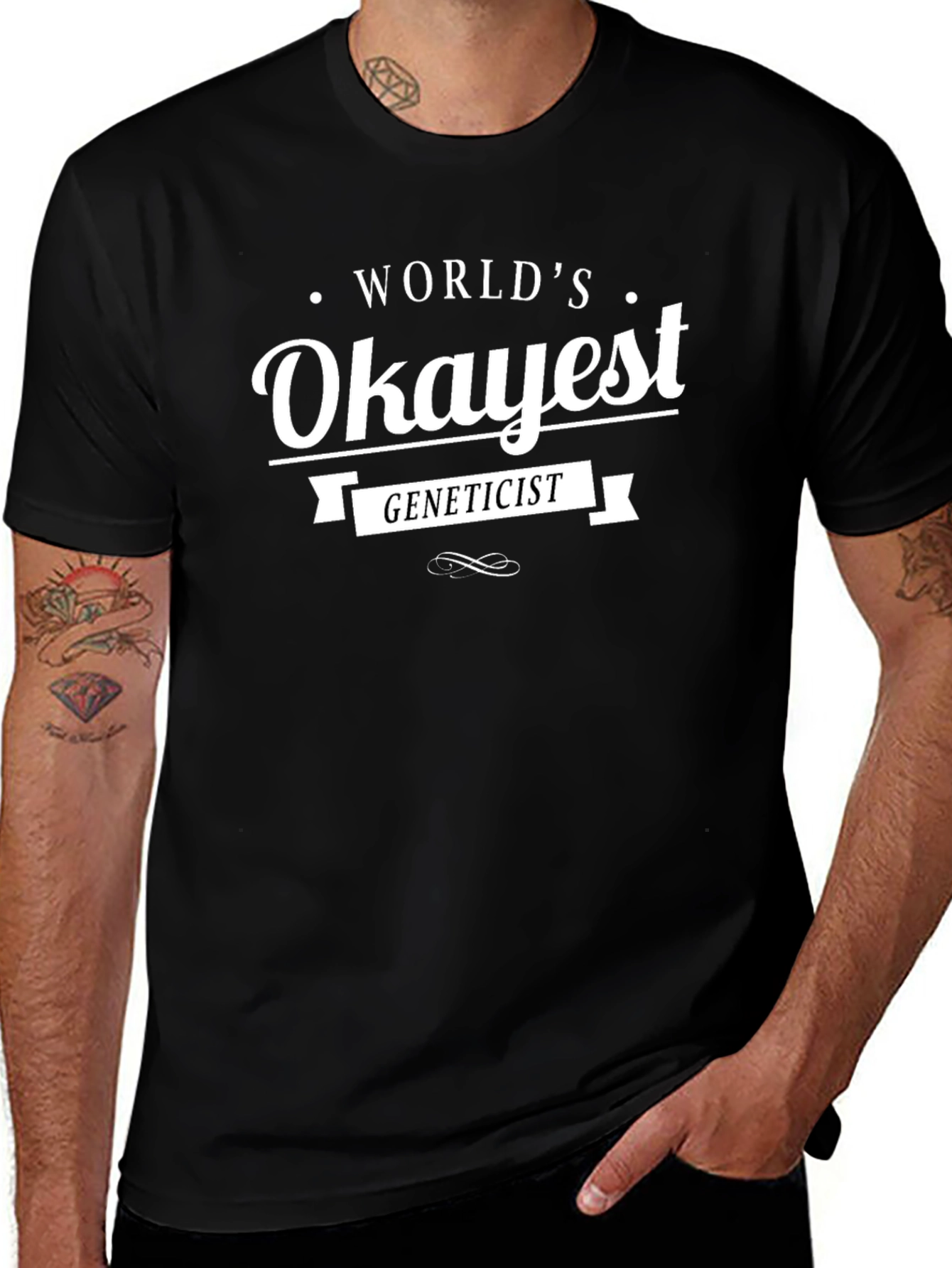 Worlds Okayest Geneticist Black Cotton T-Shirt