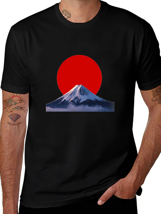 Mount Fuji Red Sun Graphic Tee - Black