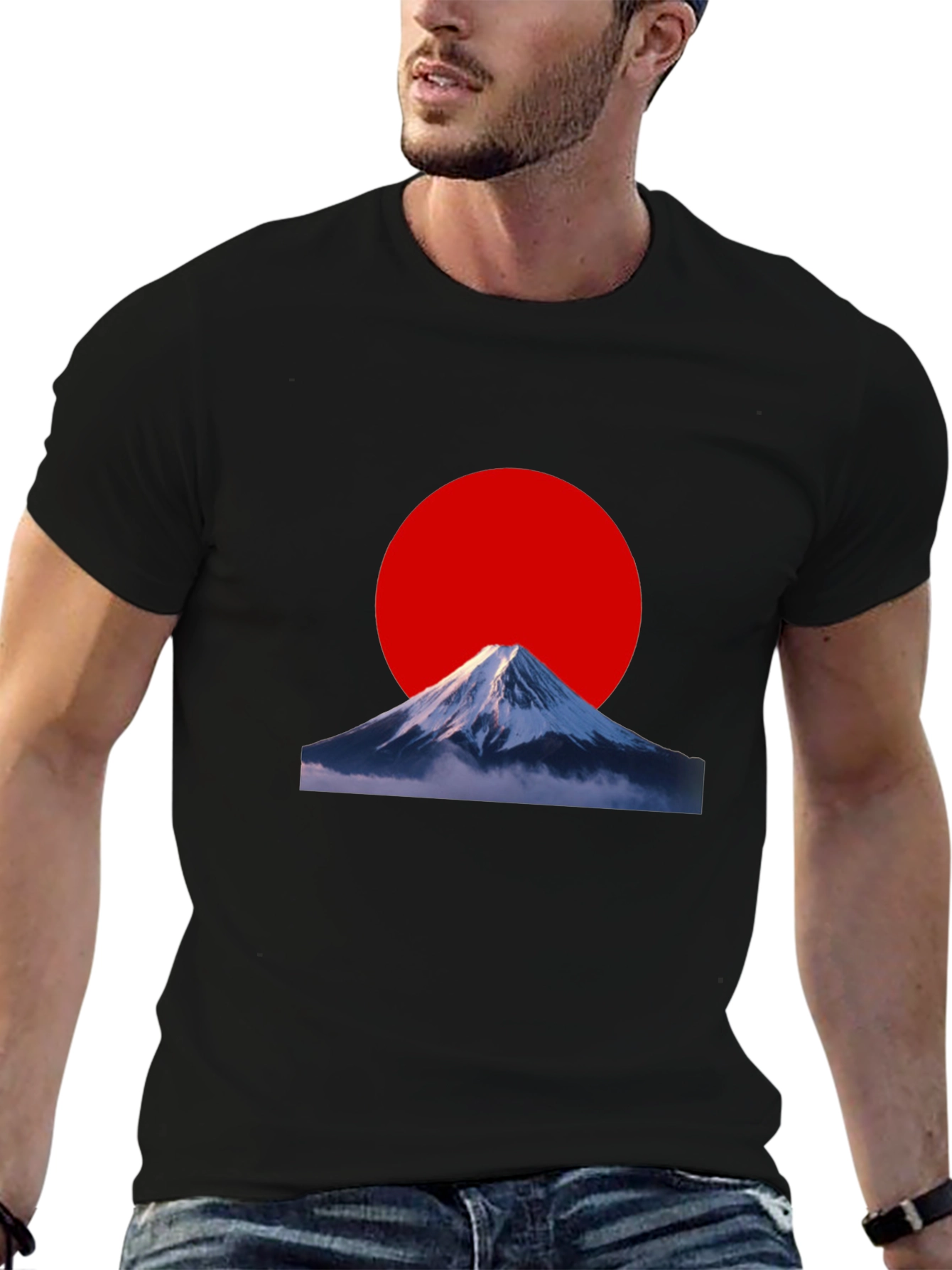 Mount Fuji Red Sun Graphic Tee - Black