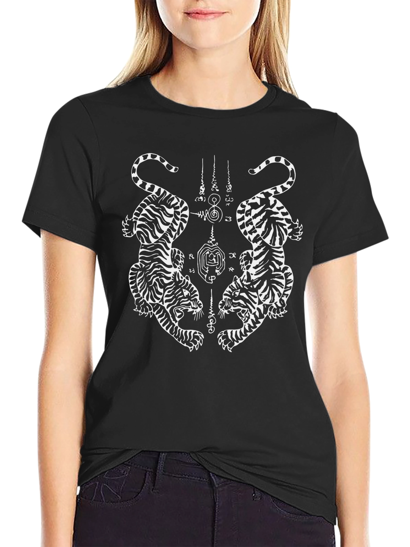 Black T-Shirt with Two Tigers