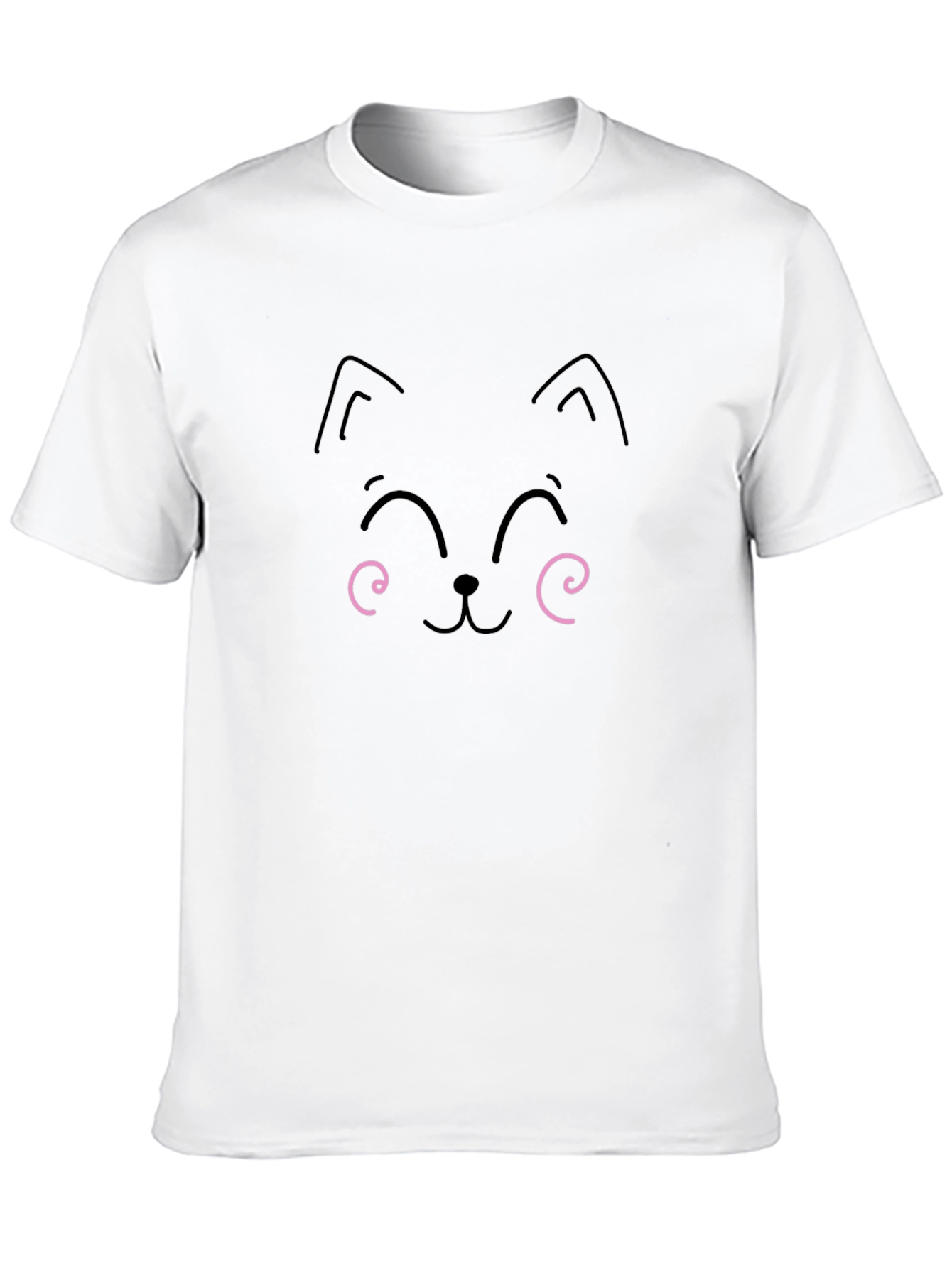 Cute Cat Face Graphic Tee - Black