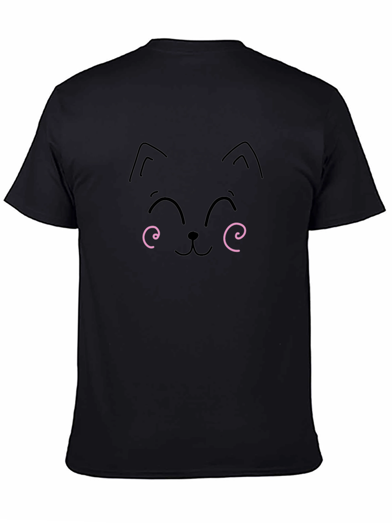 Cute Cat Face Graphic Tee - Black