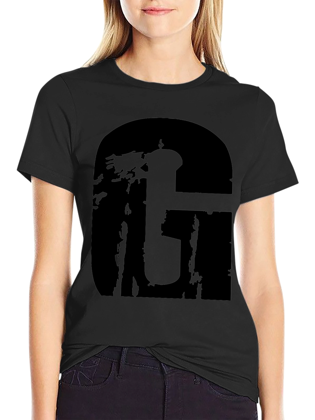 Black Graphic Tee with Bold Letter Design