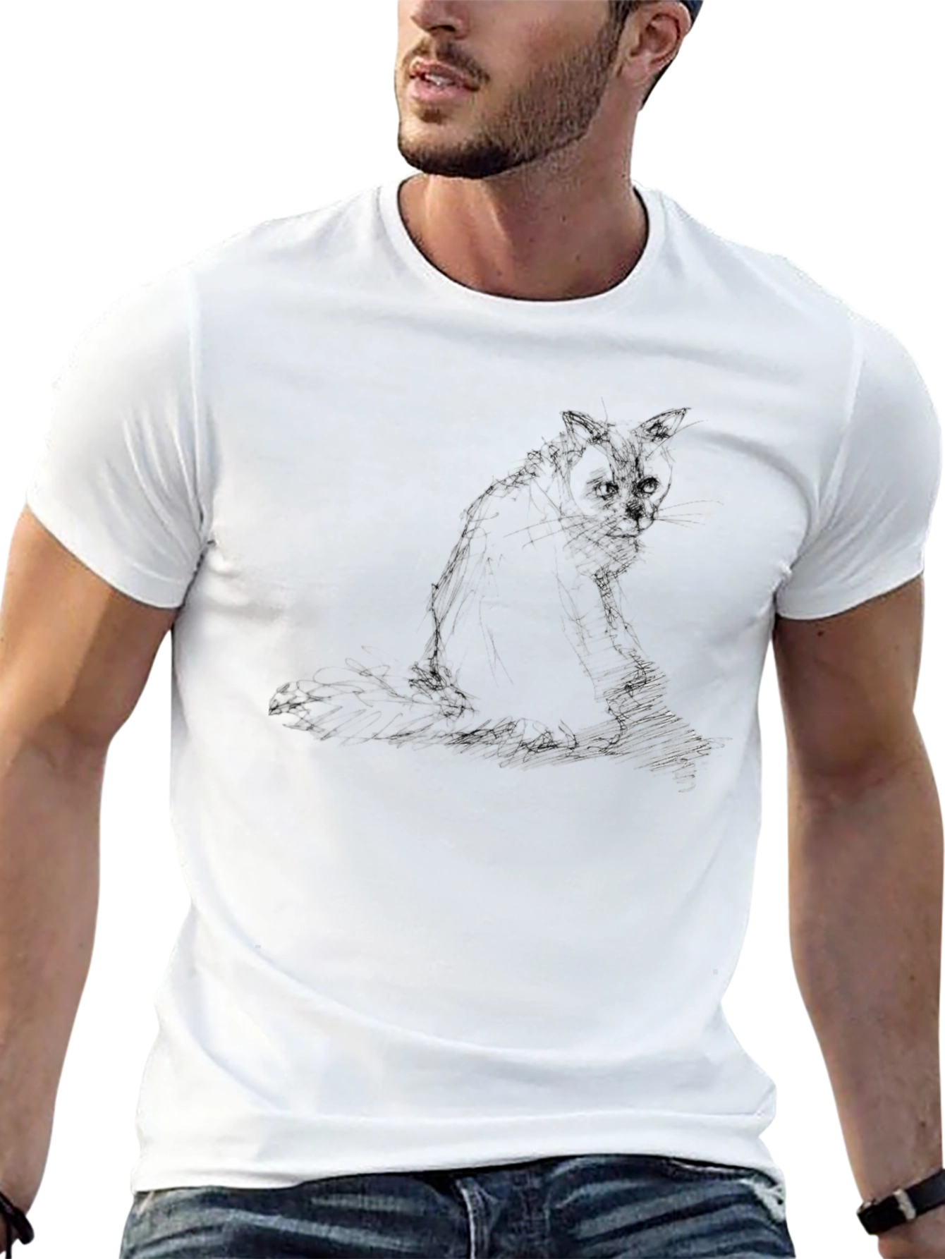 Cat Sketch Black T-Shirt