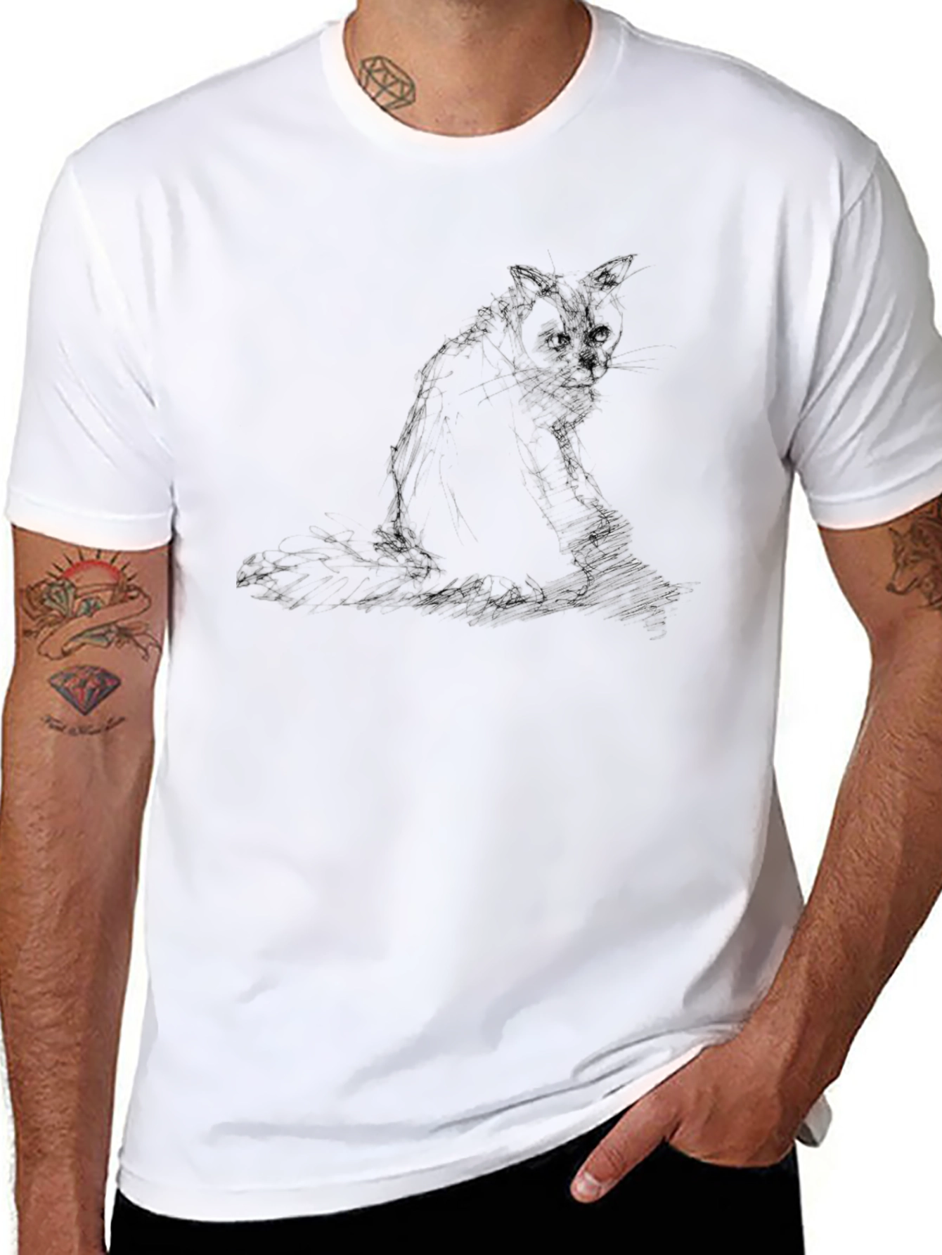 Cat Sketch Black T-Shirt