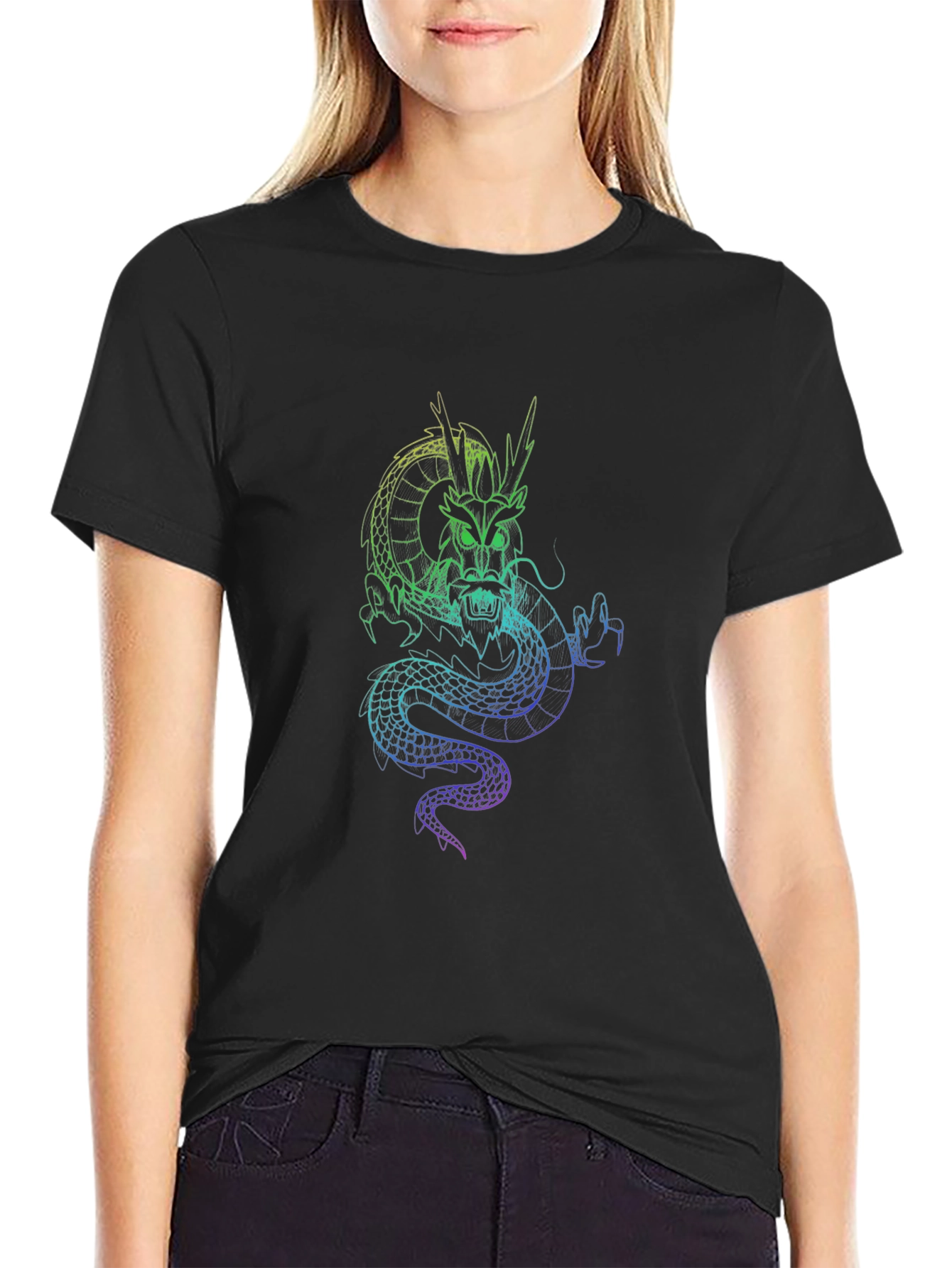 Dragon Graphic Black T-Shirt - Unique Neon Design