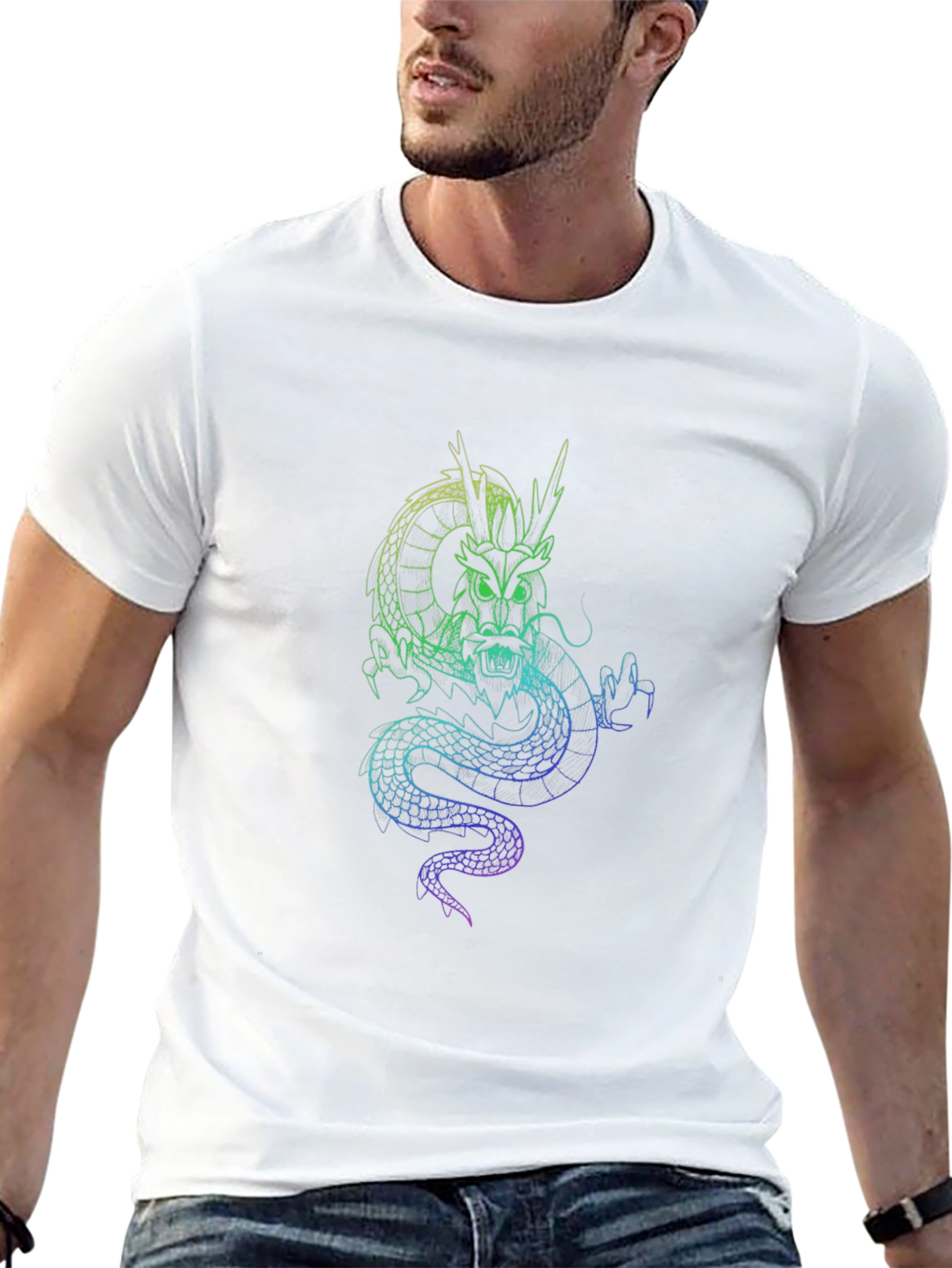 Dragon Graphic Black T-Shirt - Unique Neon Design