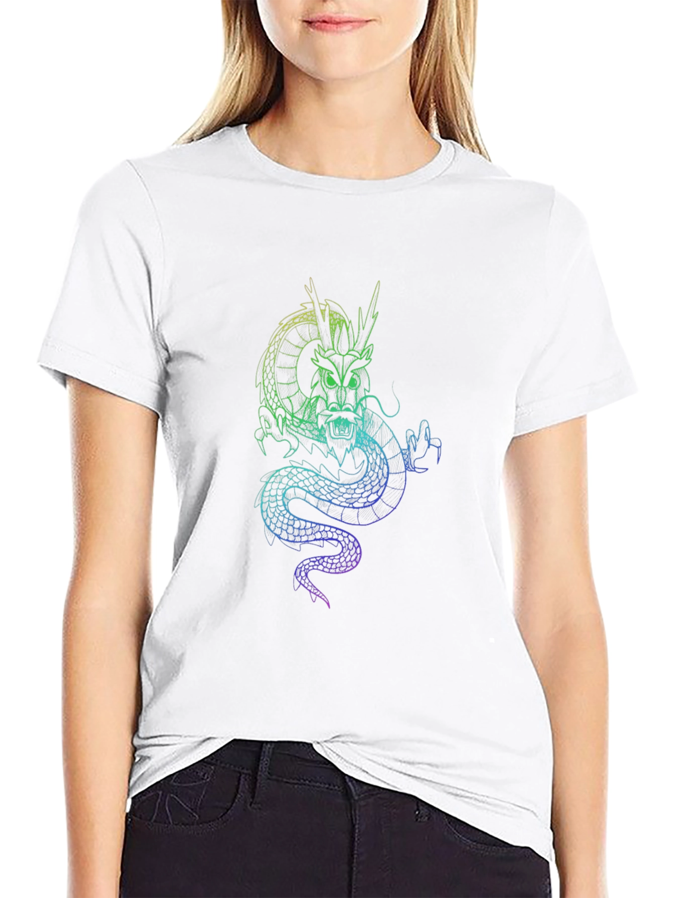 Dragon Graphic Black T-Shirt - Unique Neon Design