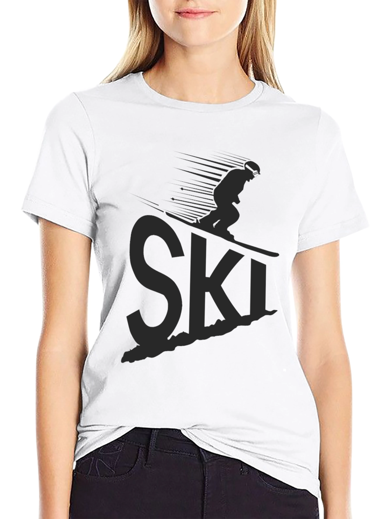 Mens Black Ski Graphic T-Shirt