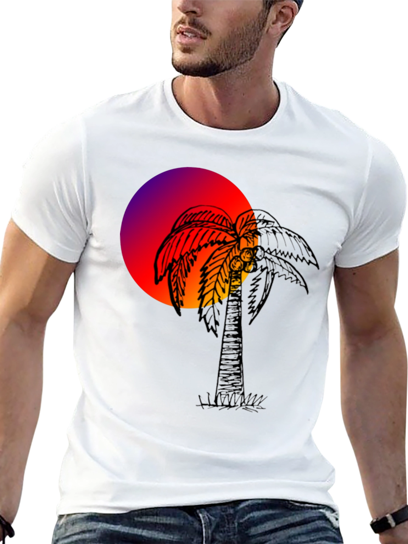 Sunset Palm Tree Graphic Tee - Soft Cotton Blend