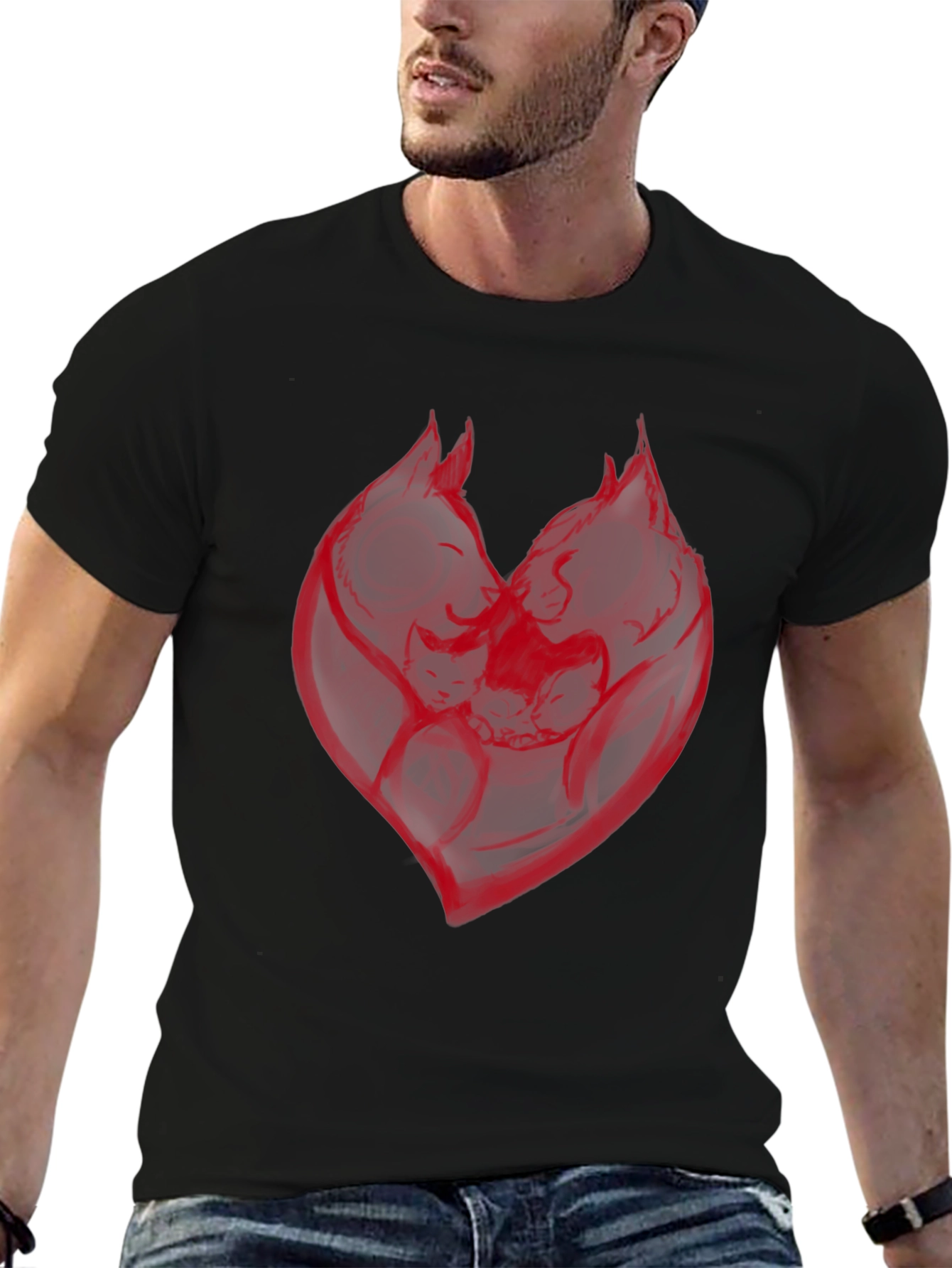 Red Heart Graphic Black T-Shirt