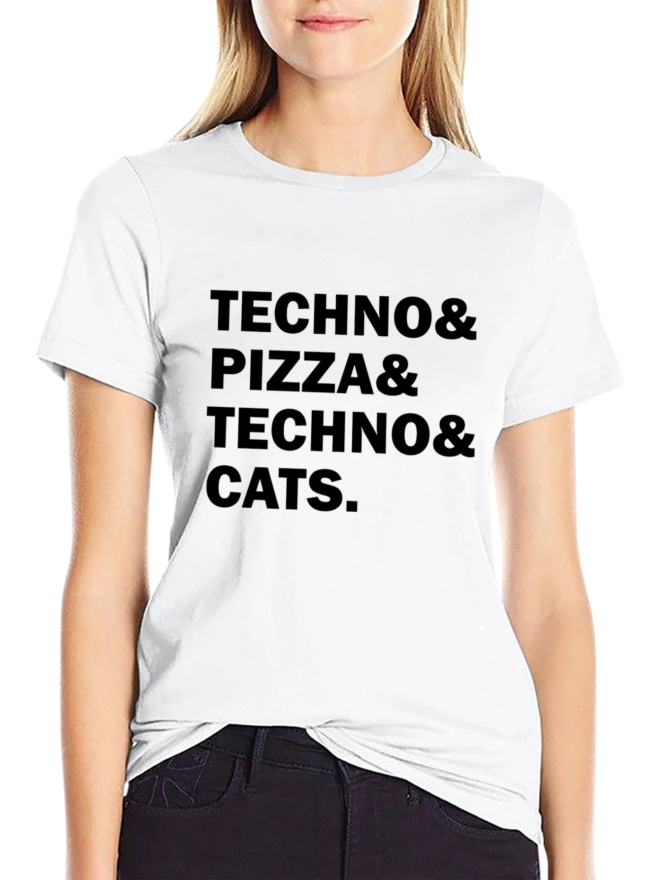 Techno Pizza Cats Graphic Tee - Black