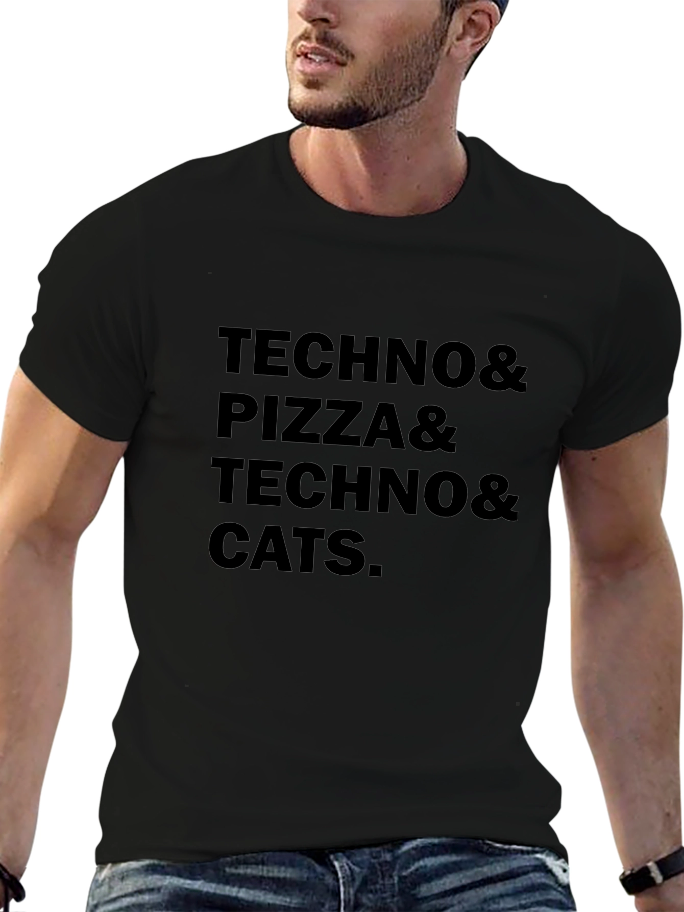 Techno Pizza Cats Graphic Tee - Black