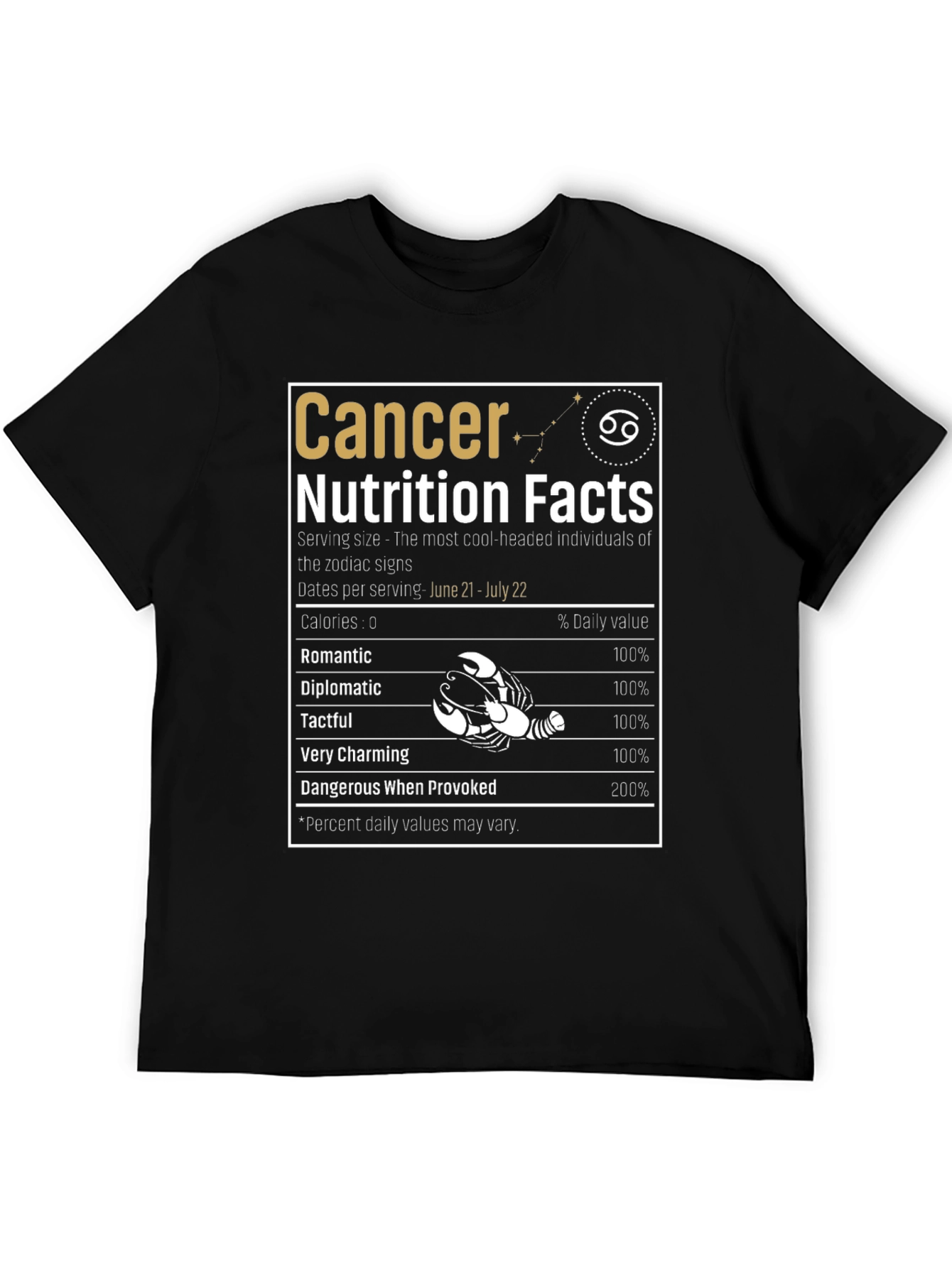 Cancer Zodiac Sign Nutrition Facts T-Shirt