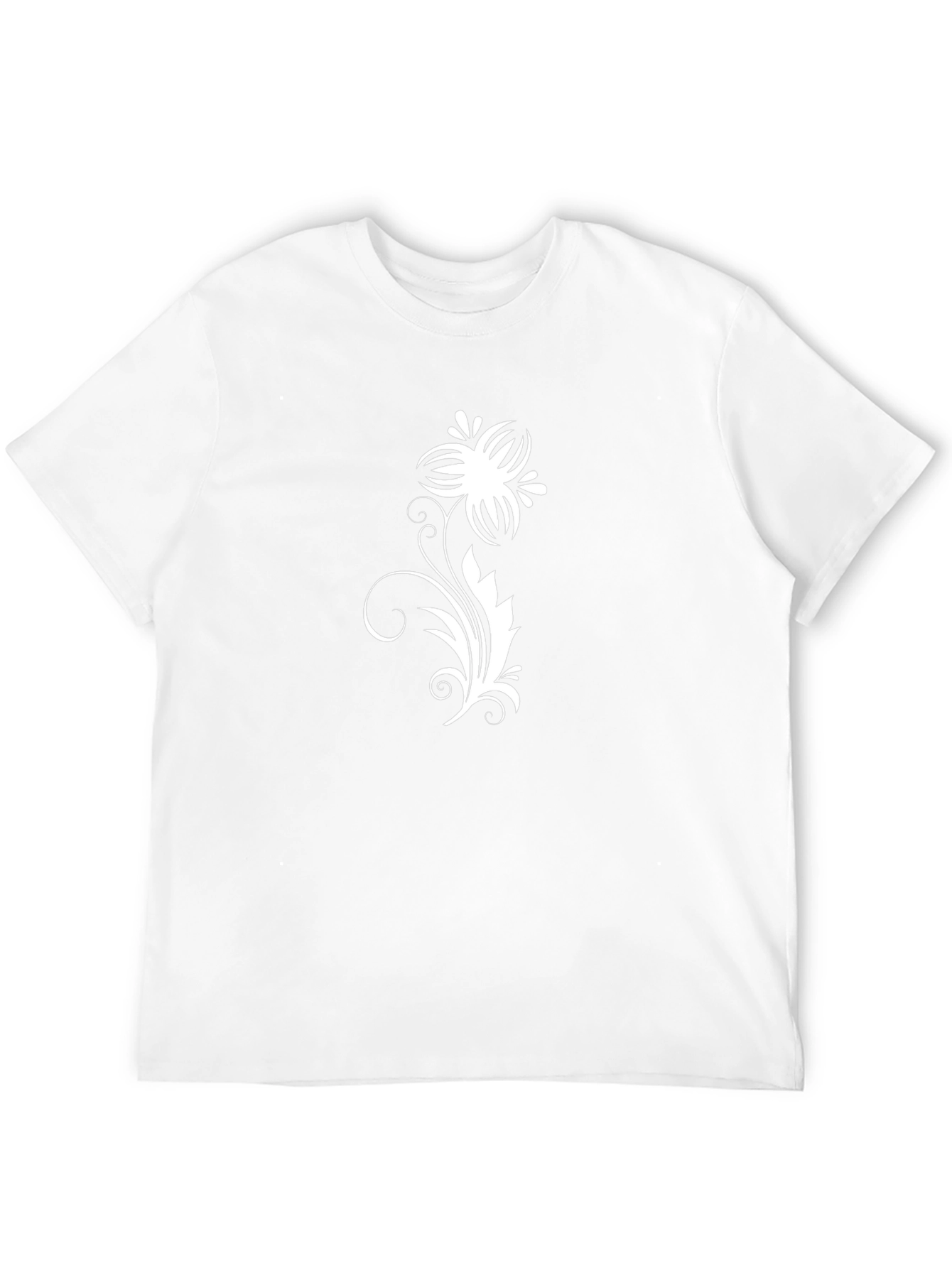 Black Tee with White Floral Vine Design