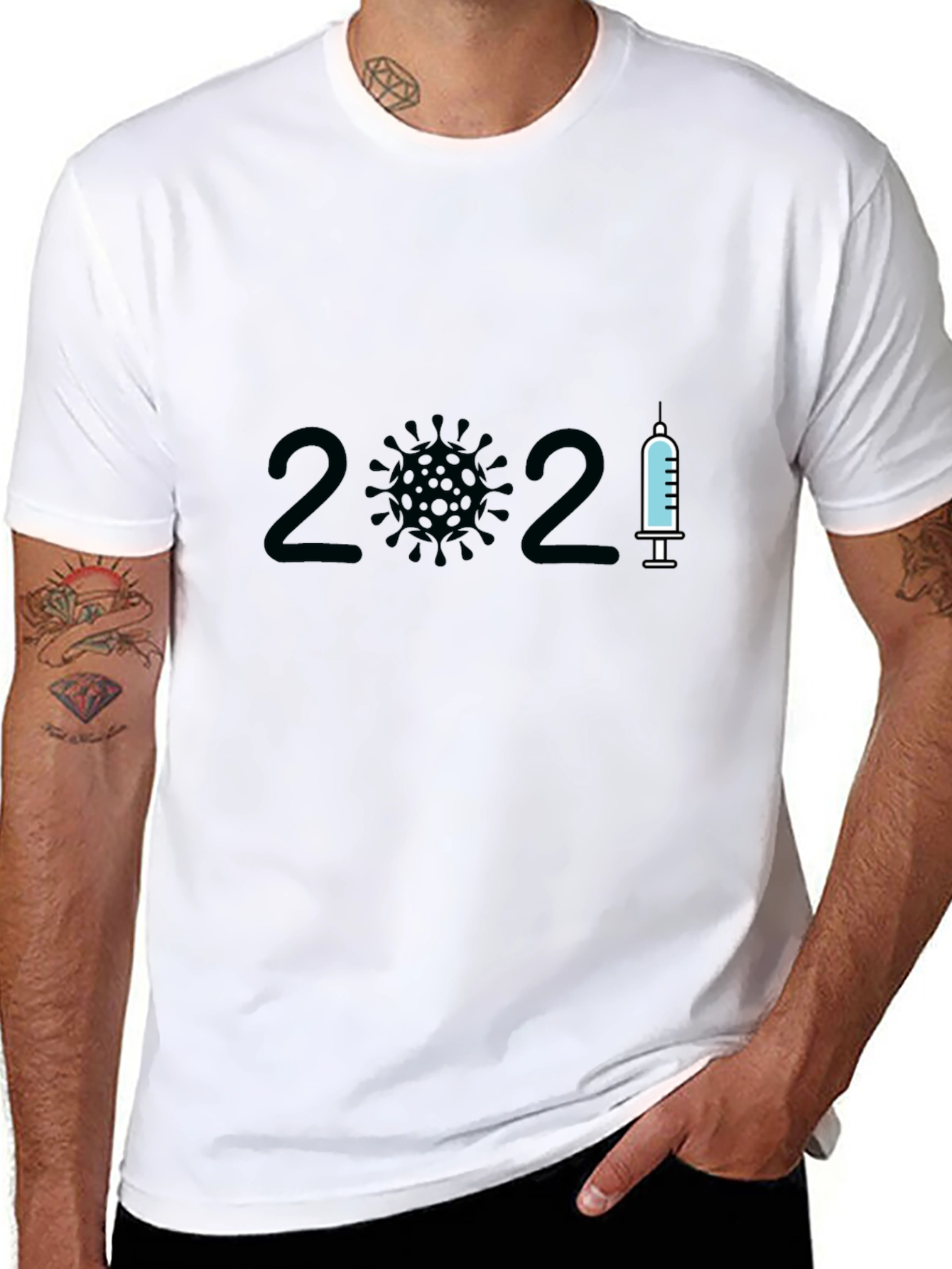2021 Covid Vaccine T-Shirt - Black Crew Neck