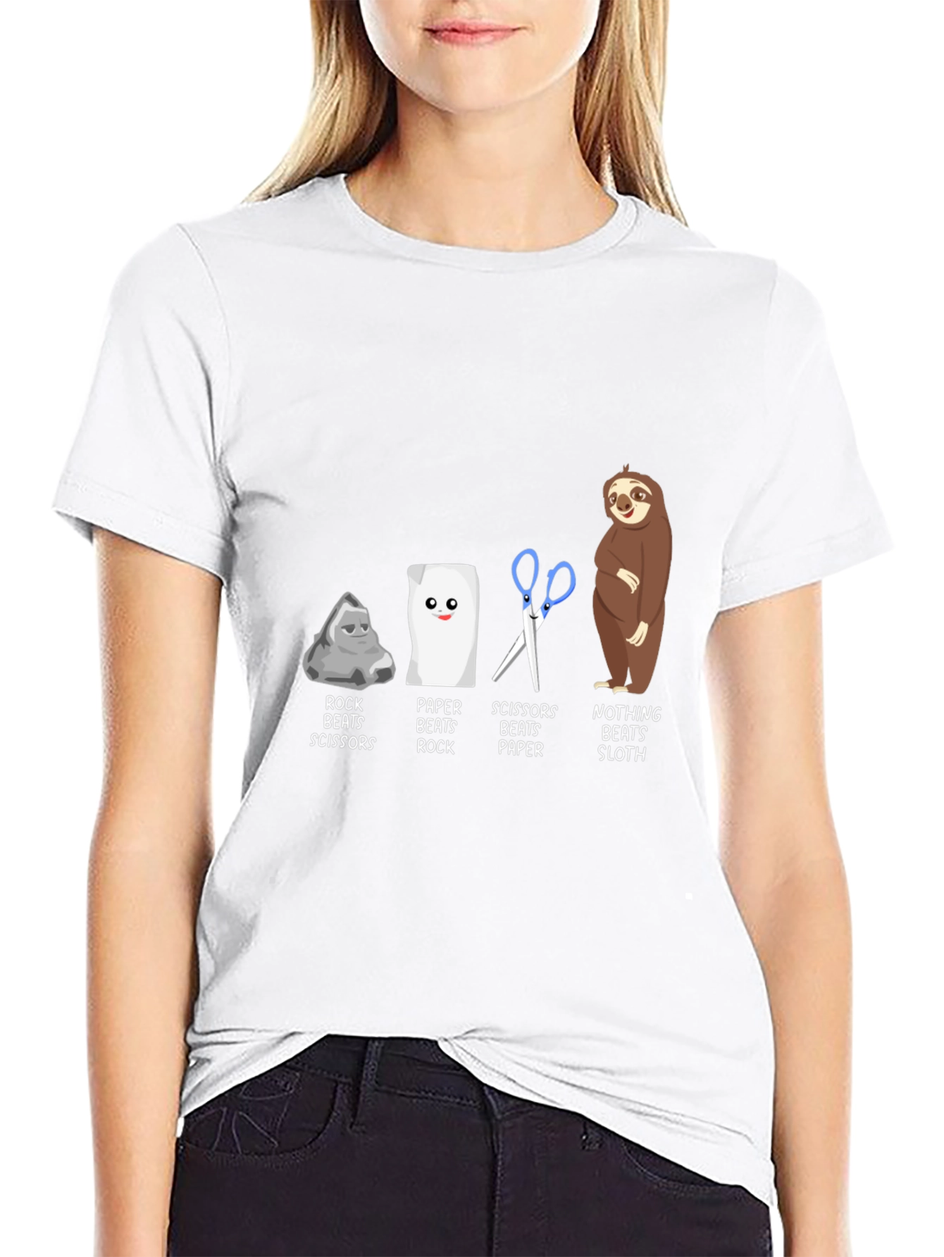Rock Paper Scissors Sloth Graphic Tee