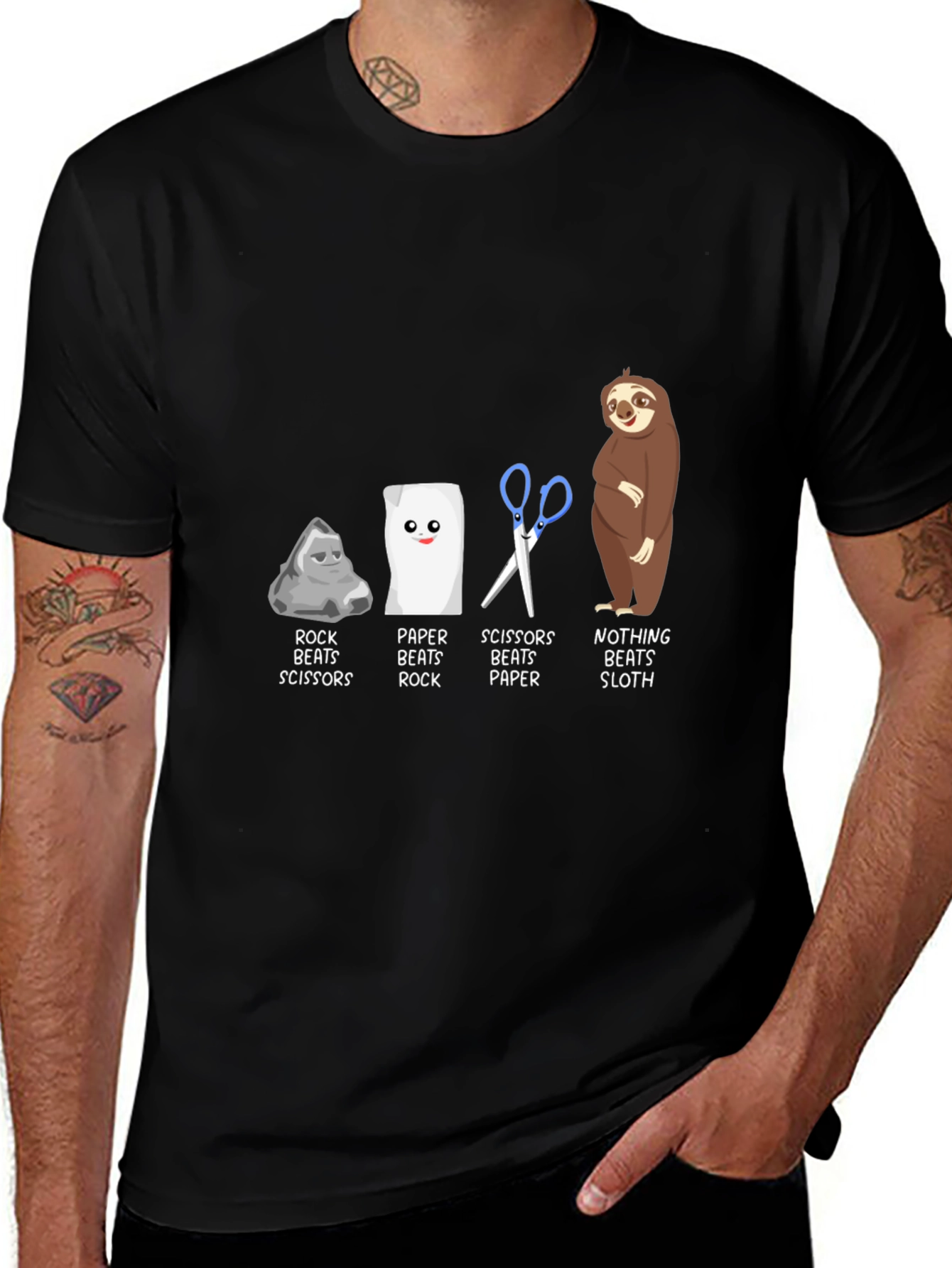 Rock Paper Scissors Sloth Graphic Tee