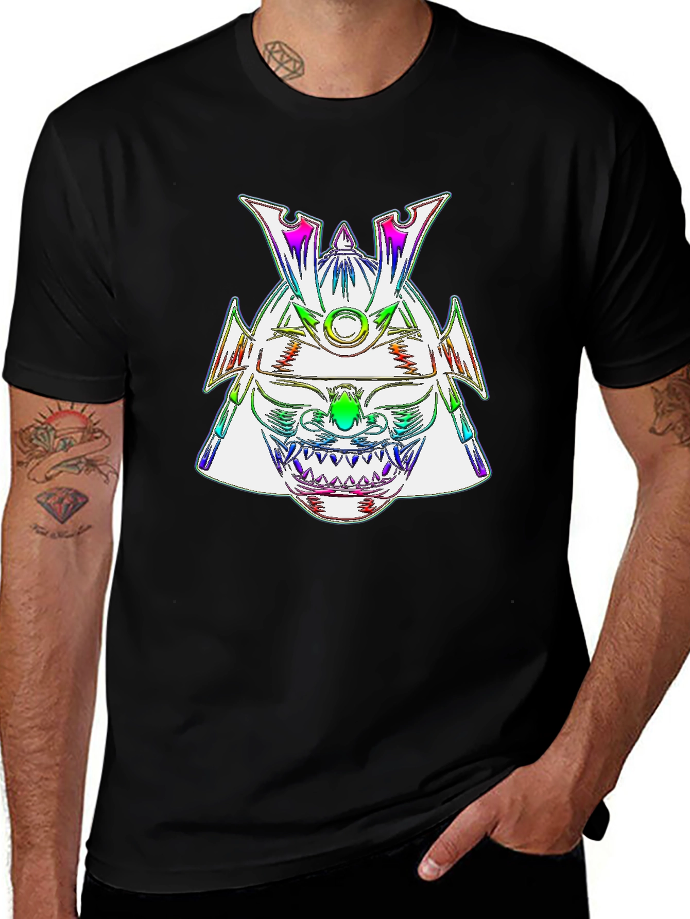 Rainbow Samurai Helmet Graphic Tee - Mens Black T-Shirt