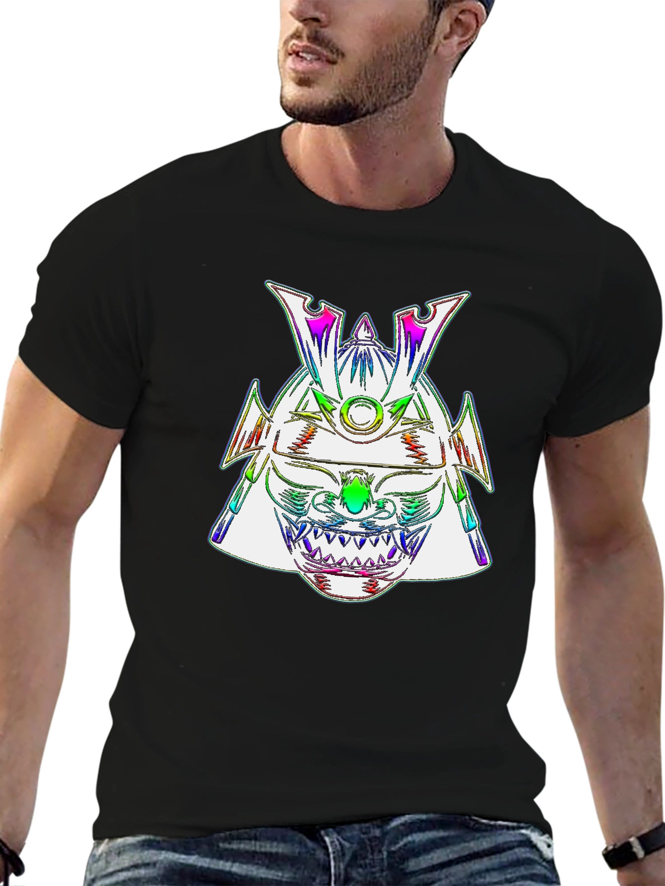 Rainbow Samurai Helmet Graphic Tee - Mens Black T-Shirt