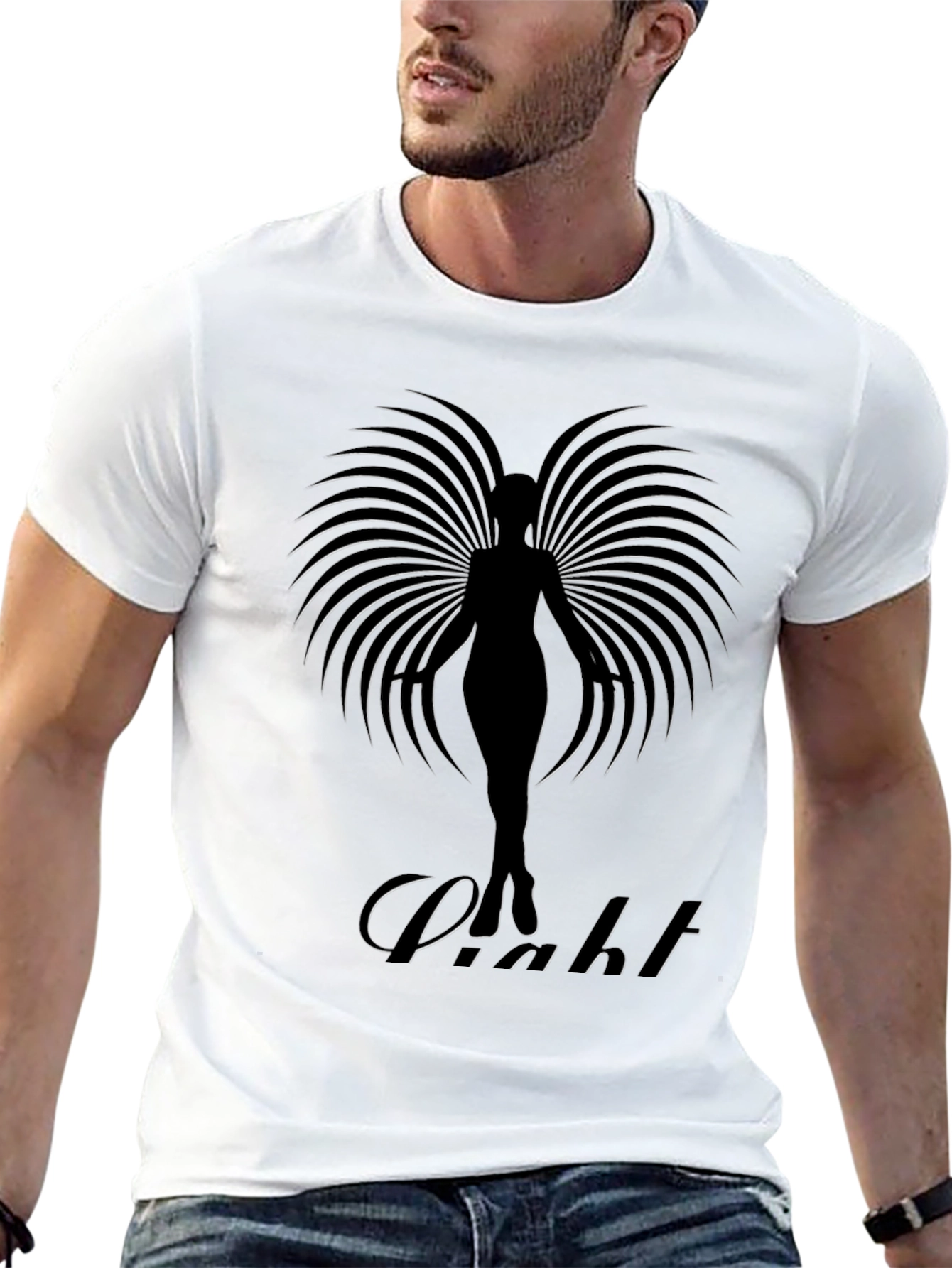 Elegant Black T-Shirt with Angel Wing Design