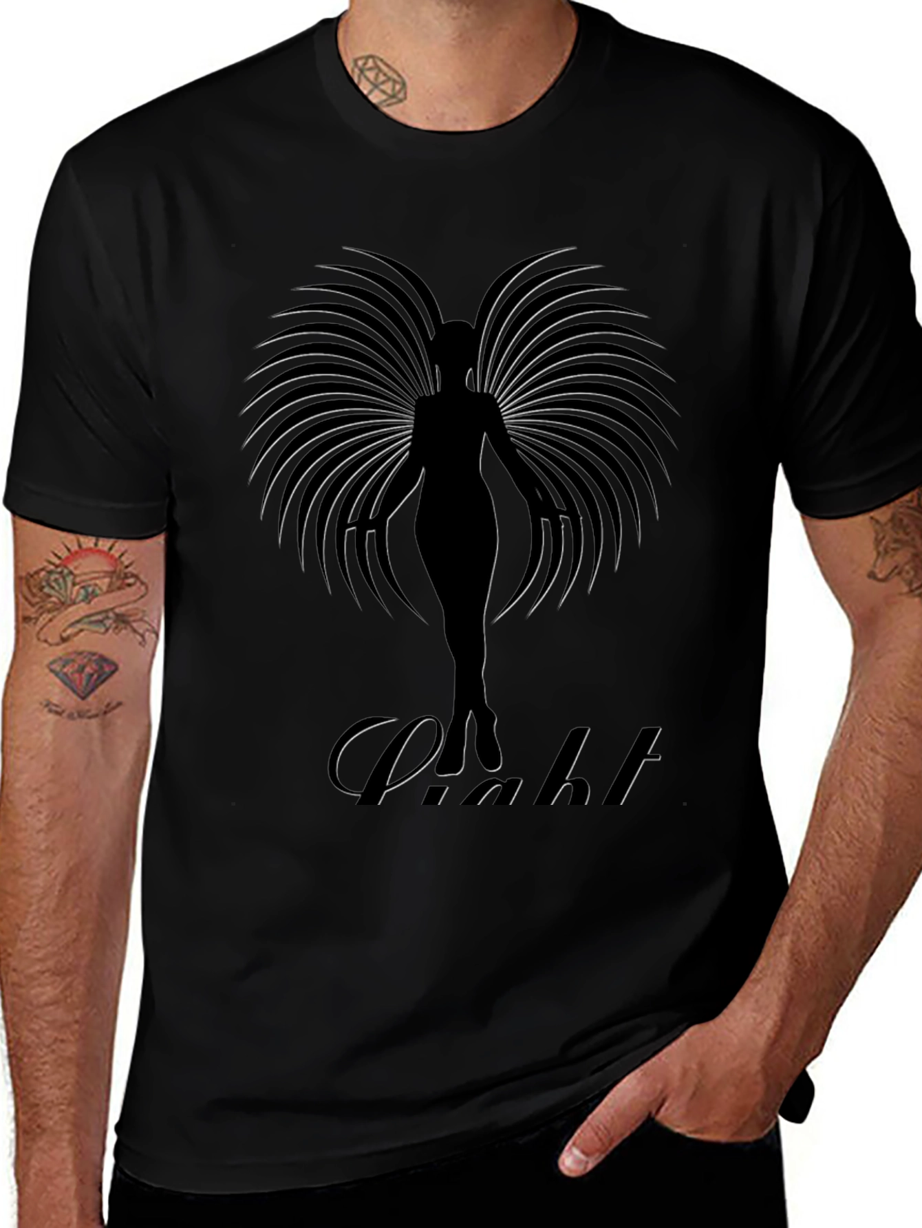 Elegant Black T-Shirt with Angel Wing Design