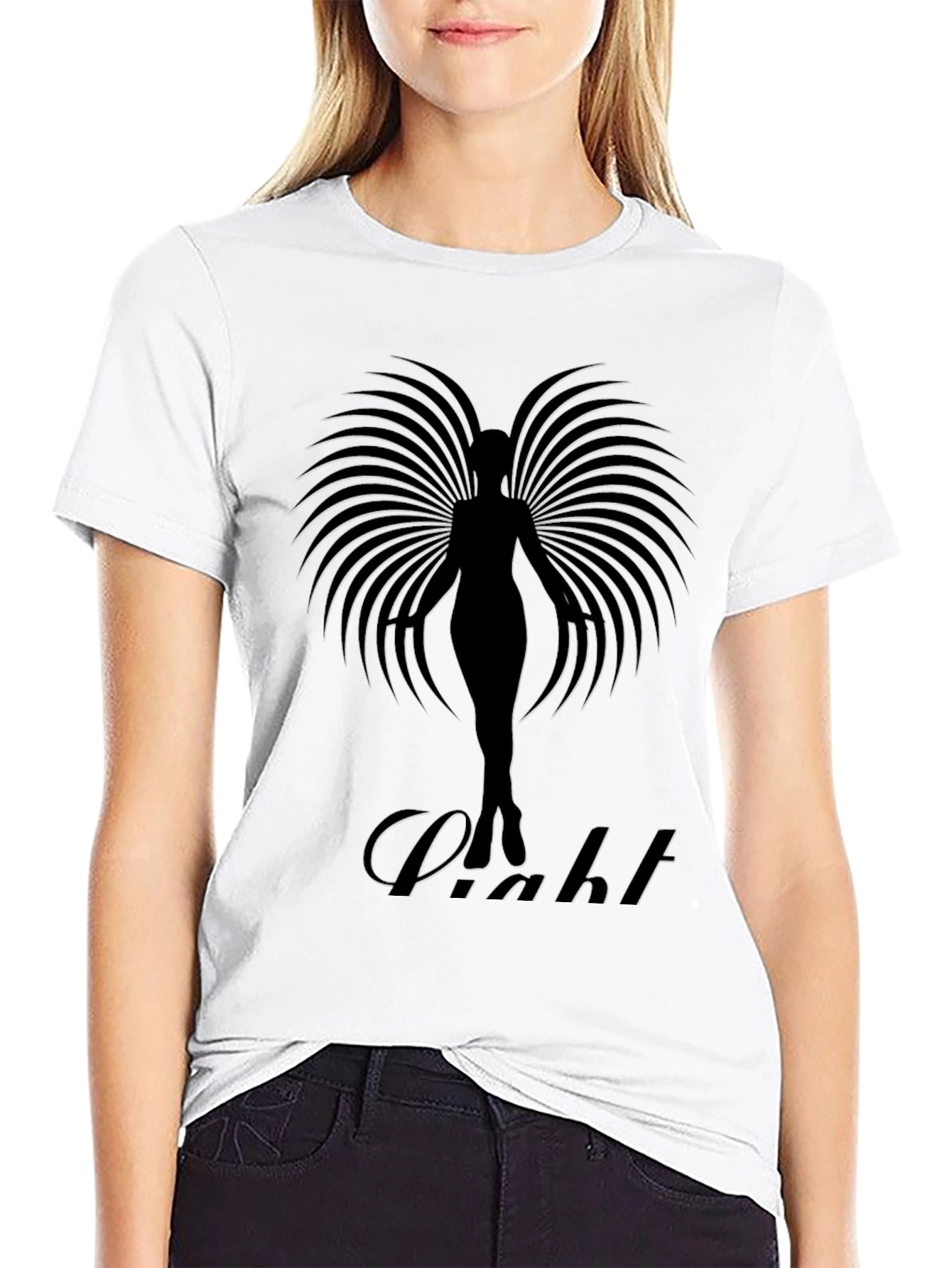 Elegant Black T-Shirt with Angel Wing Design