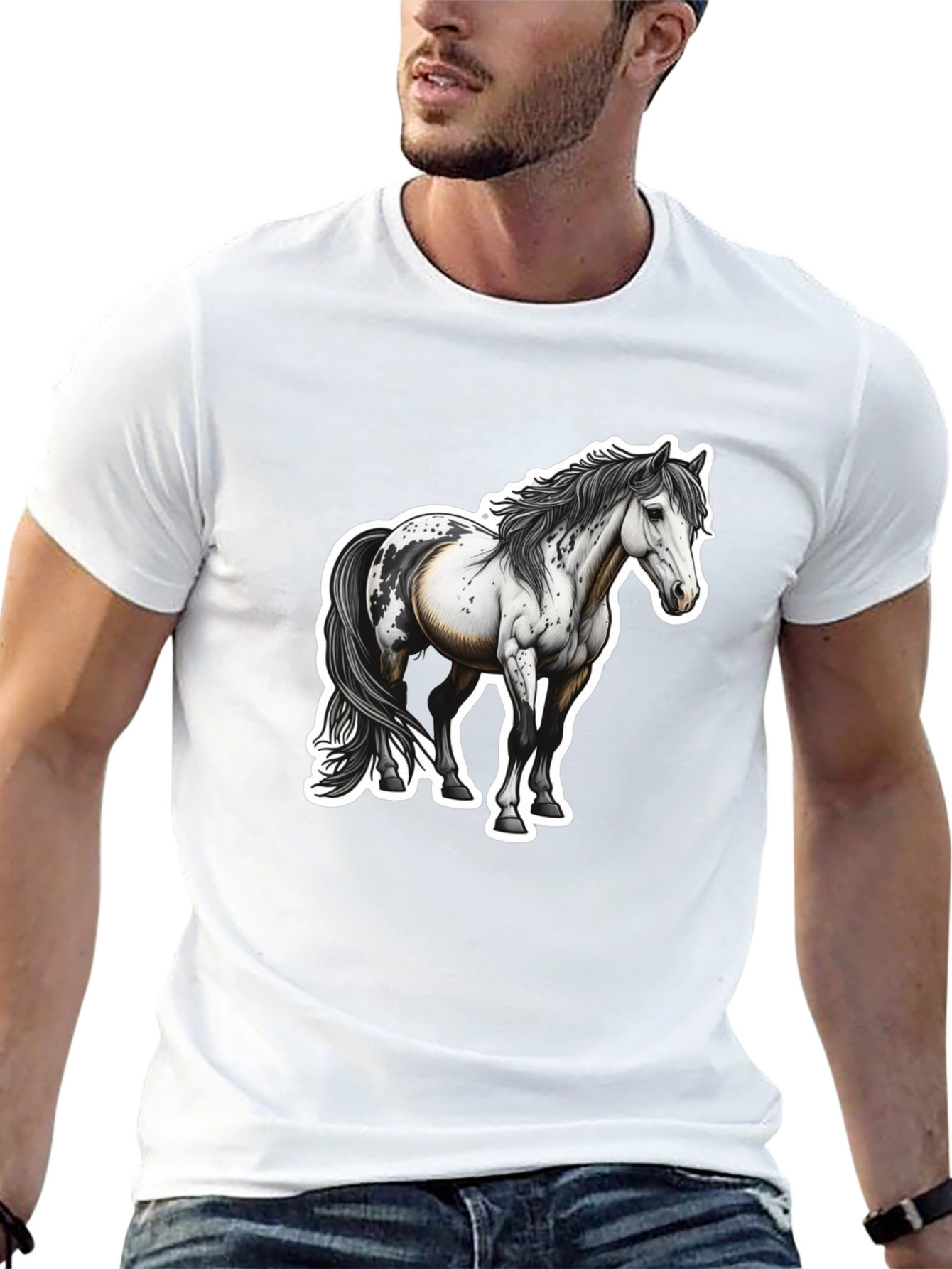Horse Graphic Black Tee for Men