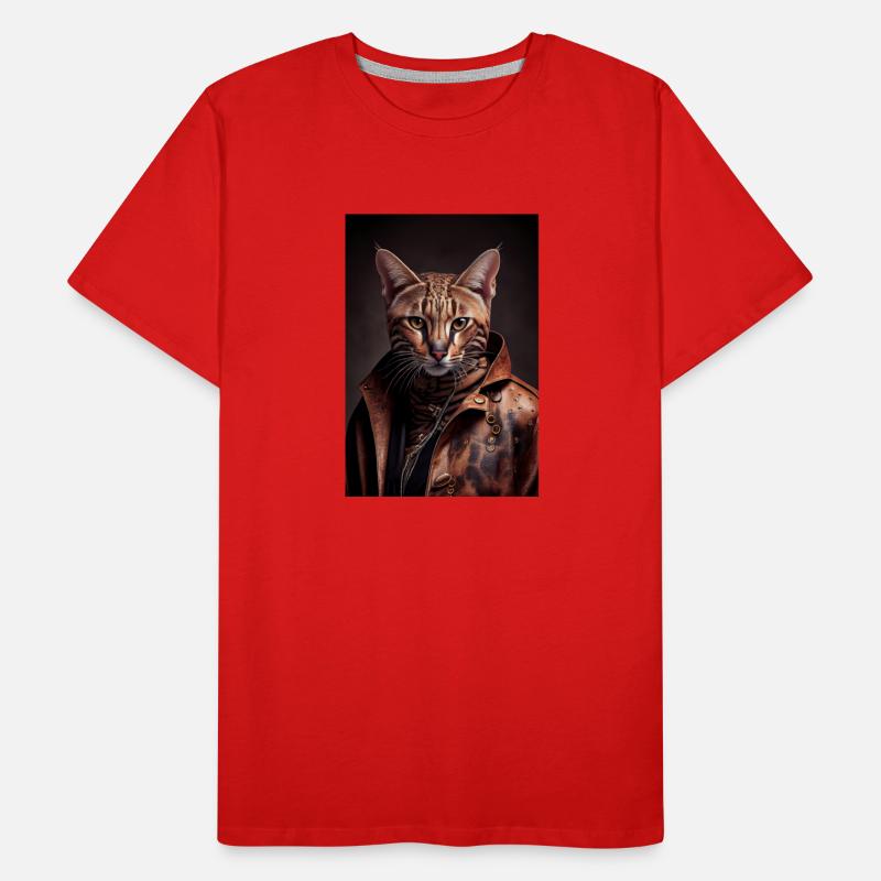 Ocicat Cat Breed Portrait wears a leather jacket