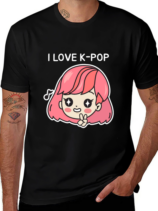 I Love K-Pop Girls Graphic Tee - Trendy Black T-Shirt