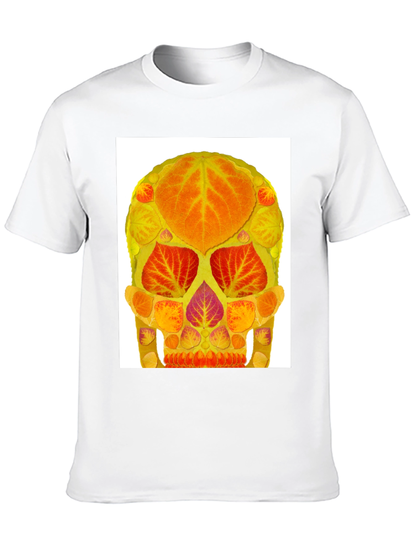 Autumn Leaf Skull Graphic Tee - Black Cotton