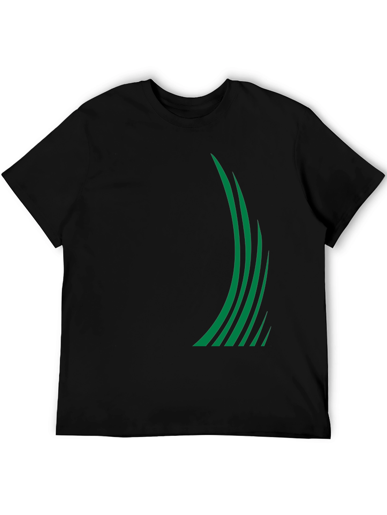 Sleek Black Tee with Green Stripe Design