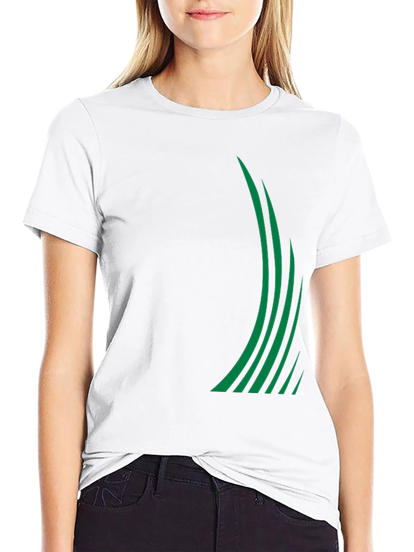 Sleek Black Tee with Green Stripe Design