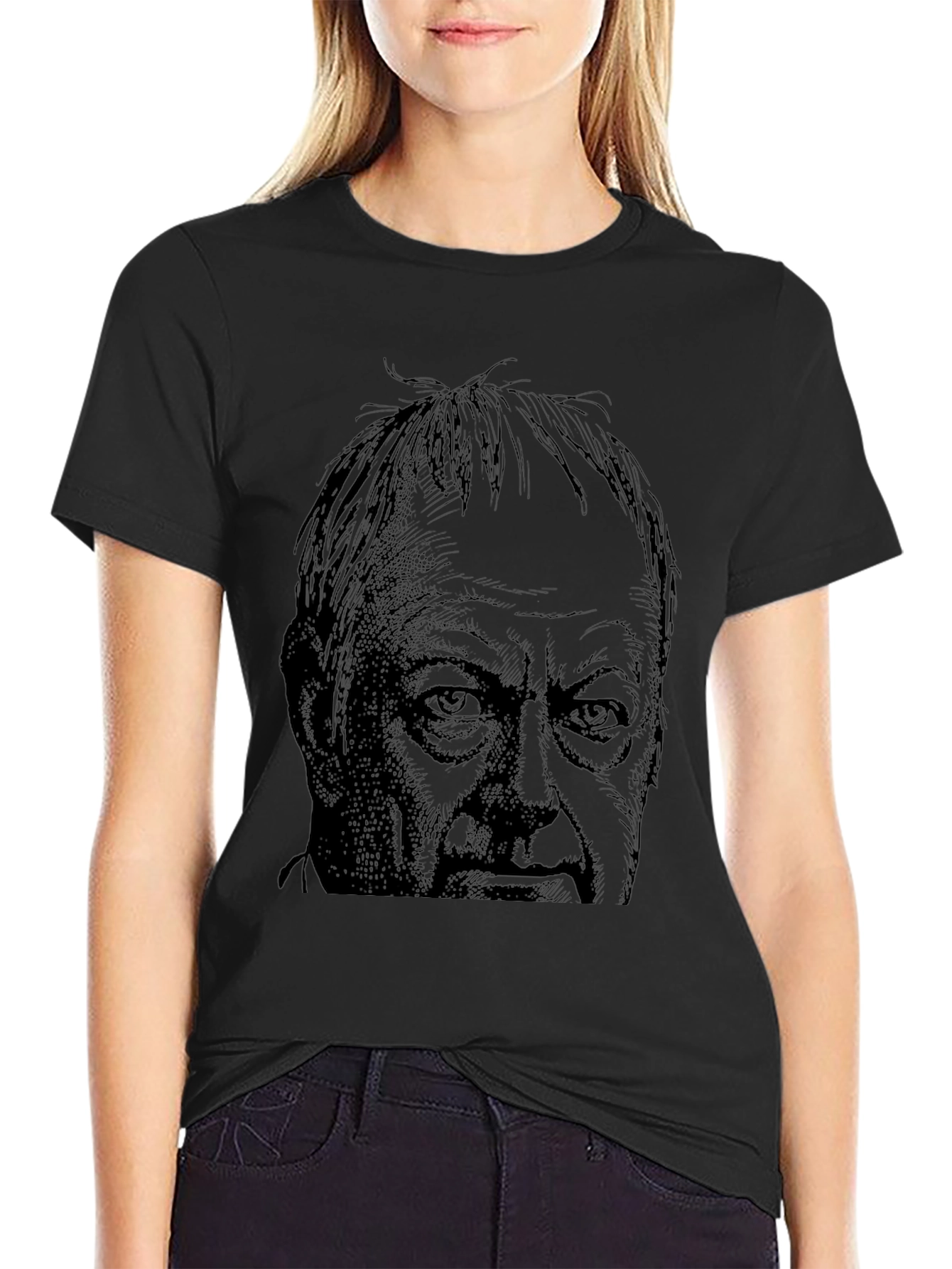 Black T-Shirt with Illustrated Face