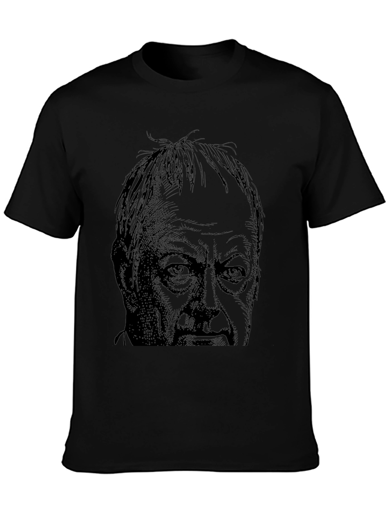 Black T-Shirt with Illustrated Face