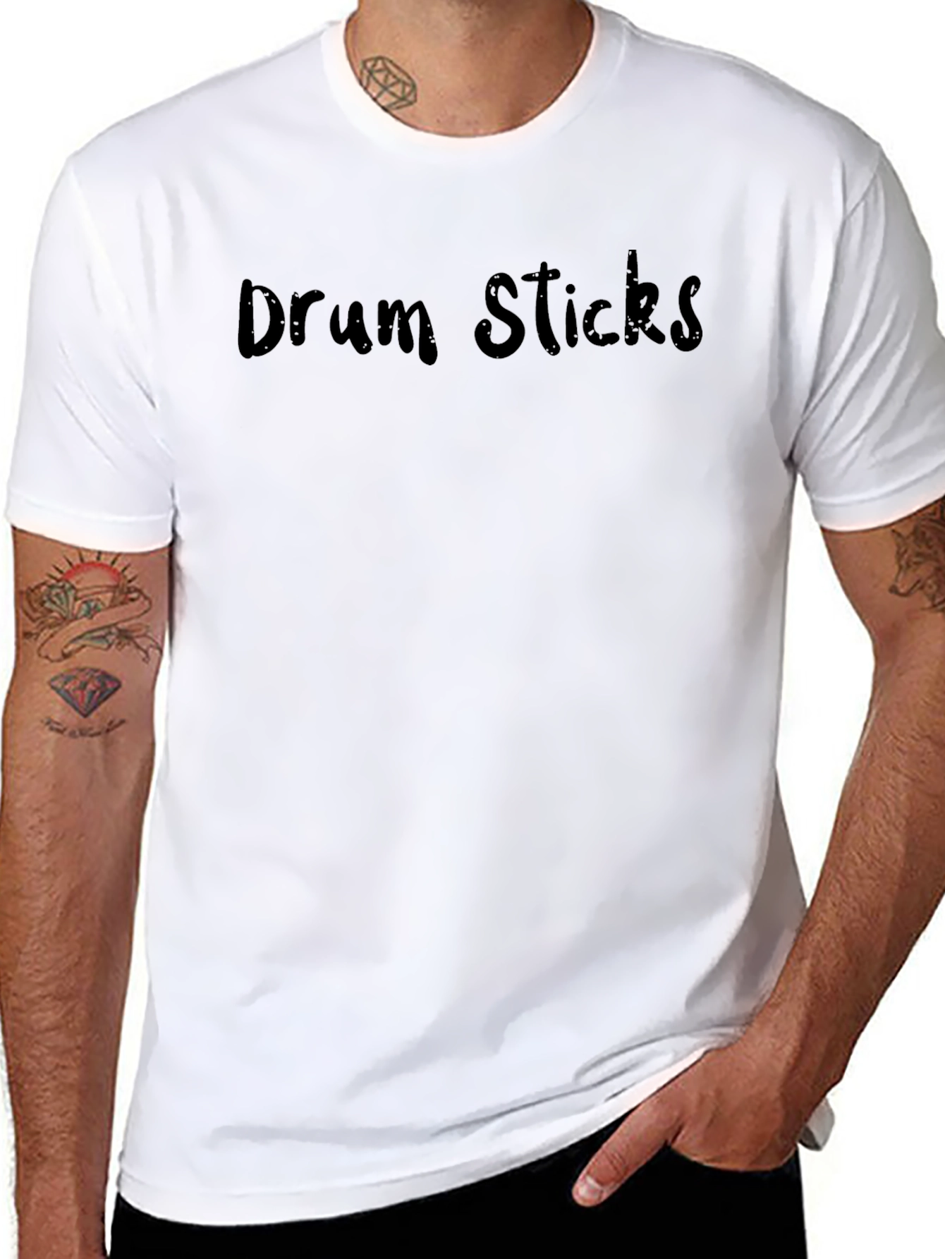 Drum Sticks T-Shirt - Black Crew Neck Tee