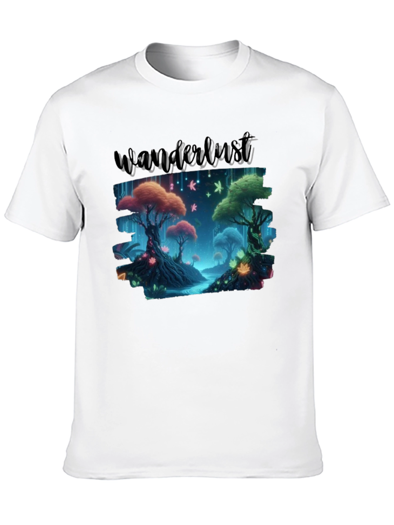 Wanderlust Forest Graphic Tee - Black Cotton T-Shirt