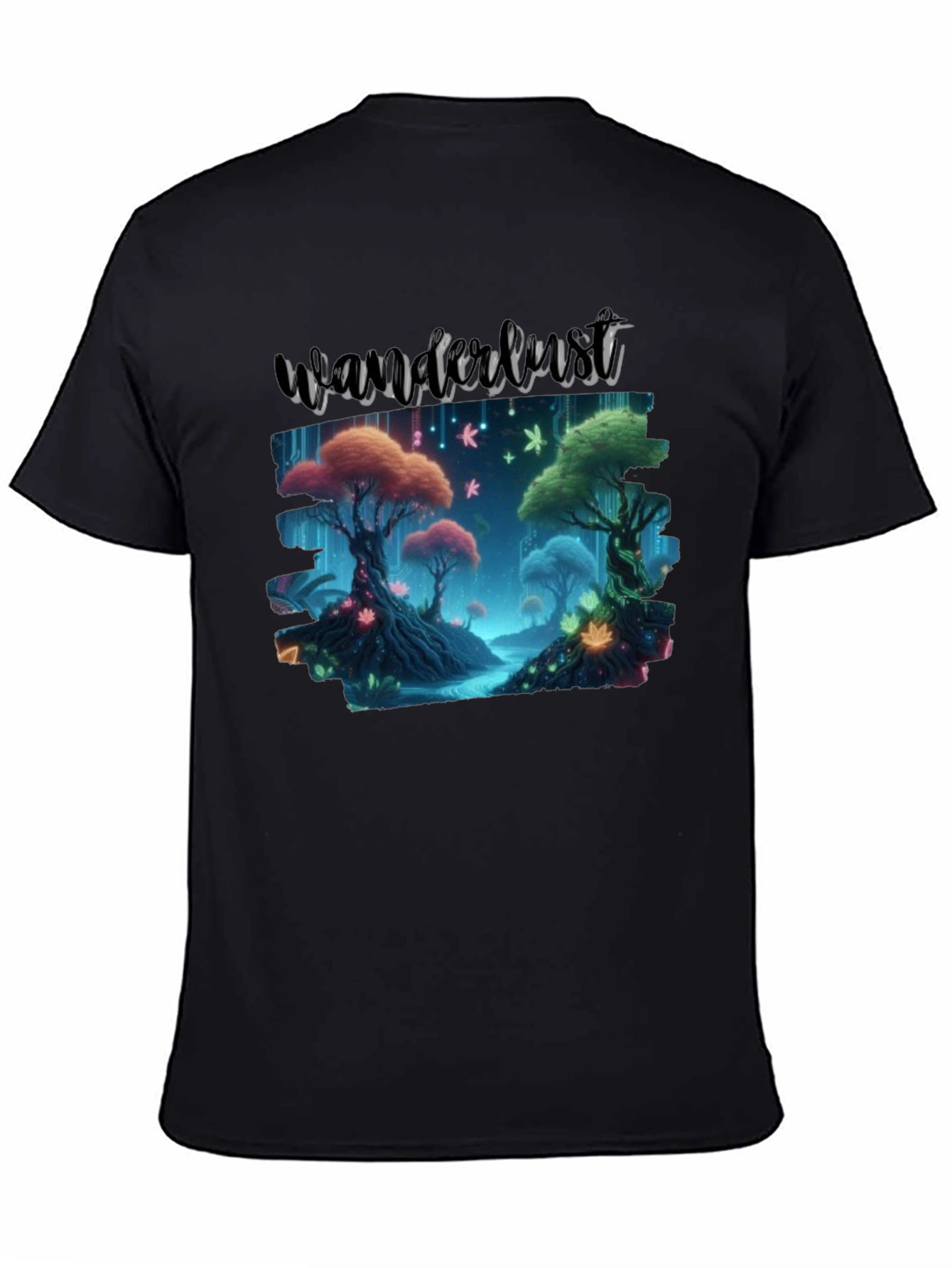 Wanderlust Forest Graphic Tee - Black Cotton T-Shirt