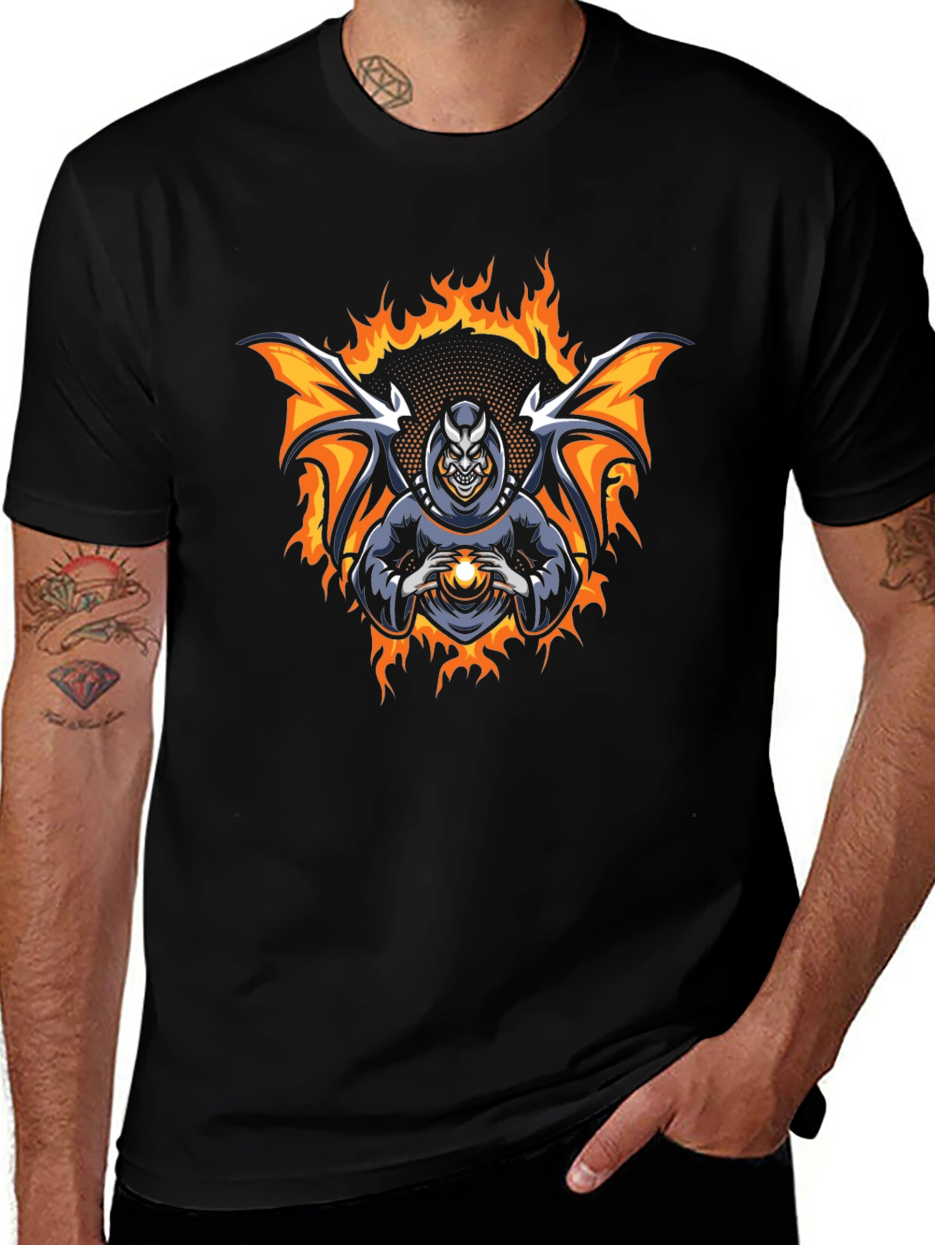 Fiery Demon Graphic T-Shirt - Dark Magic Design