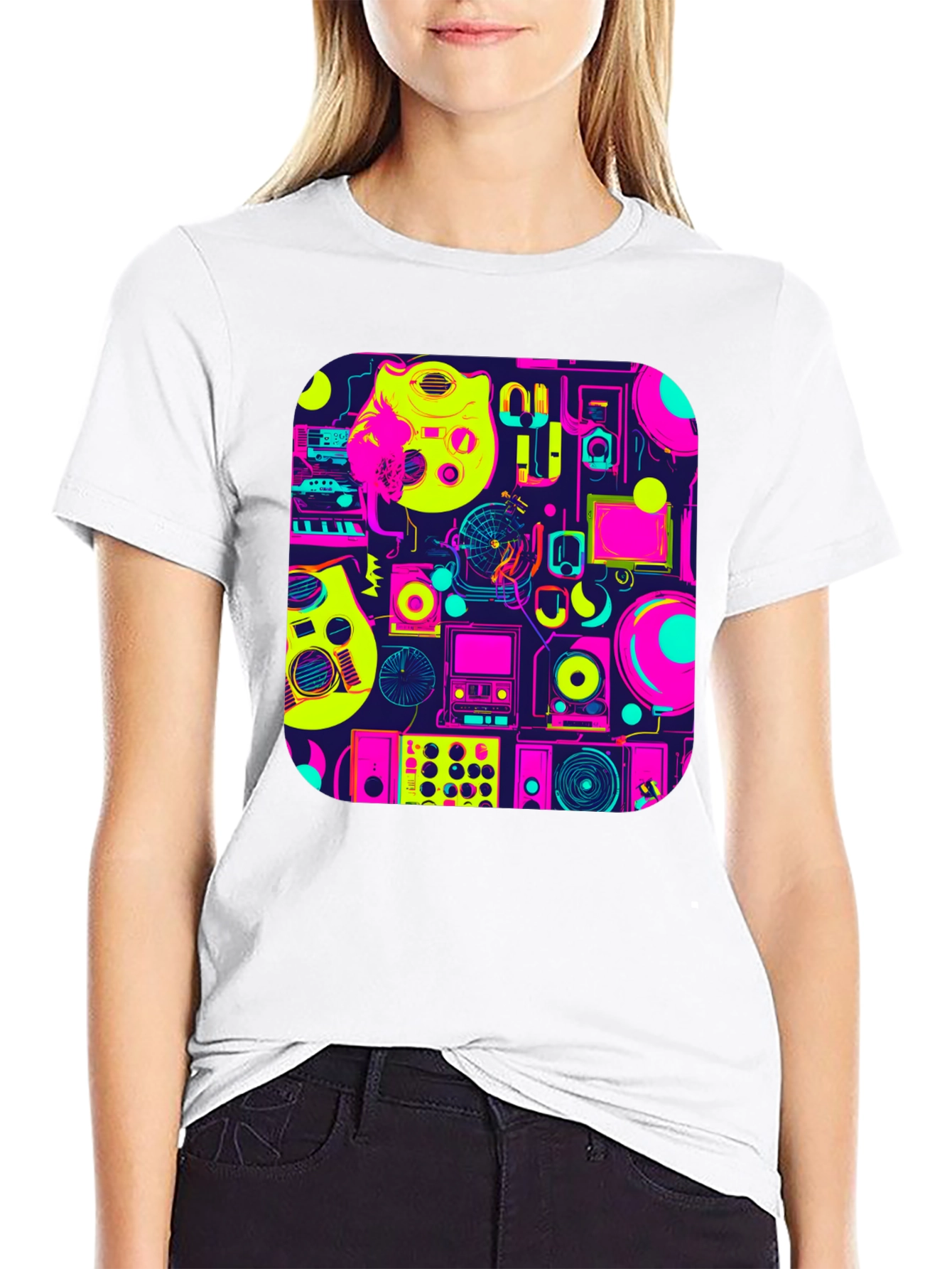 Retro Music Gear Graphic Tee - Black