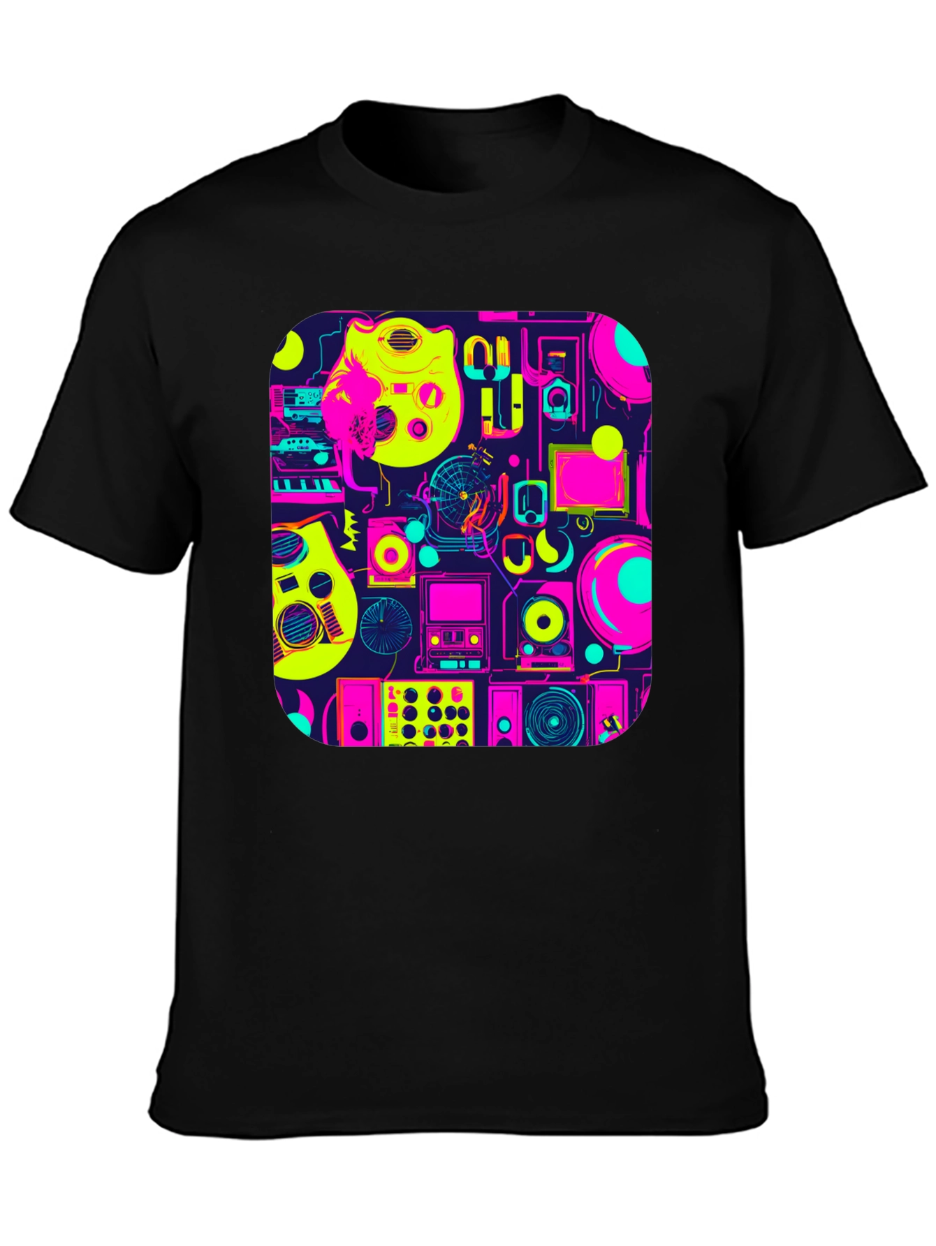 Retro Music Gear Graphic Tee - Black
