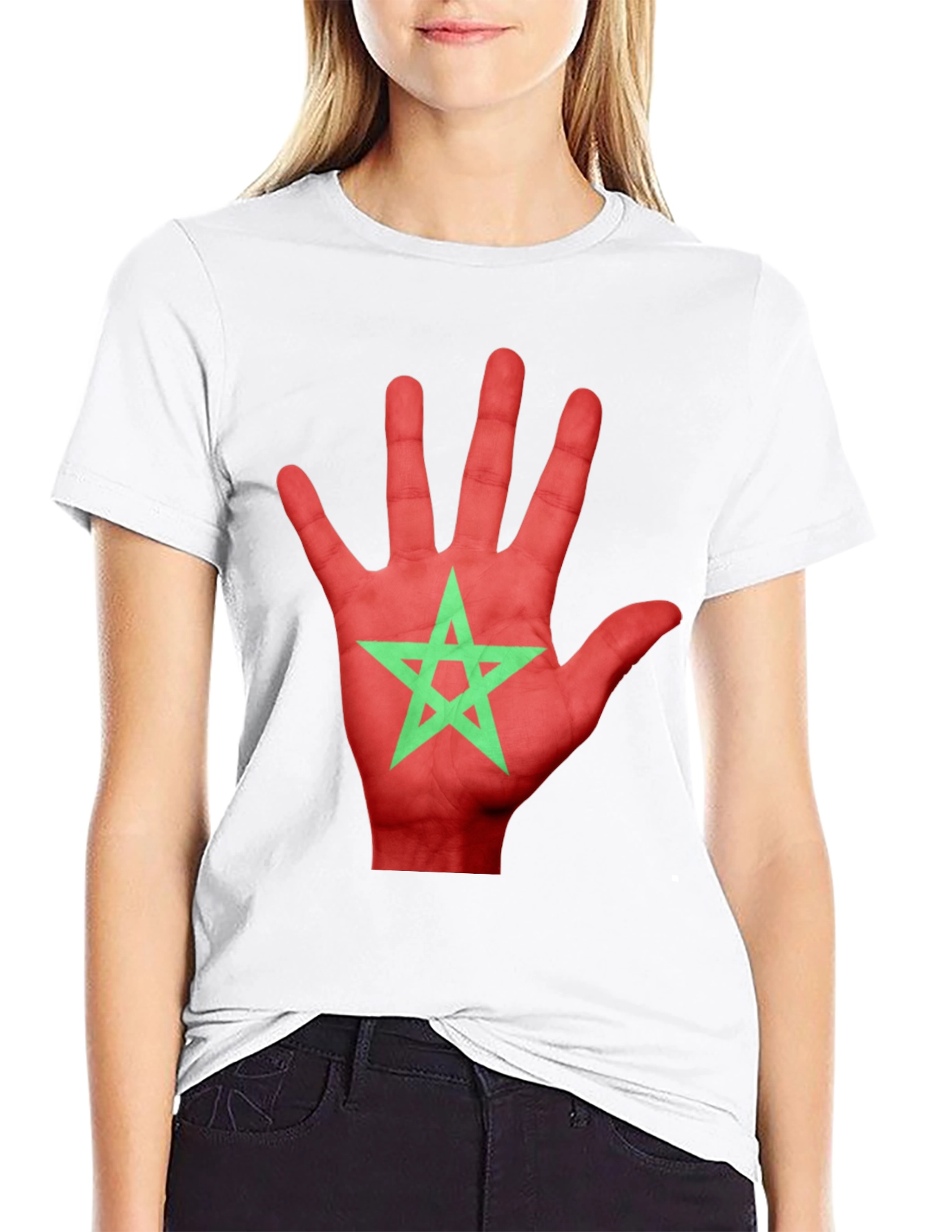 Morocco Flag Hand Print T-Shirt