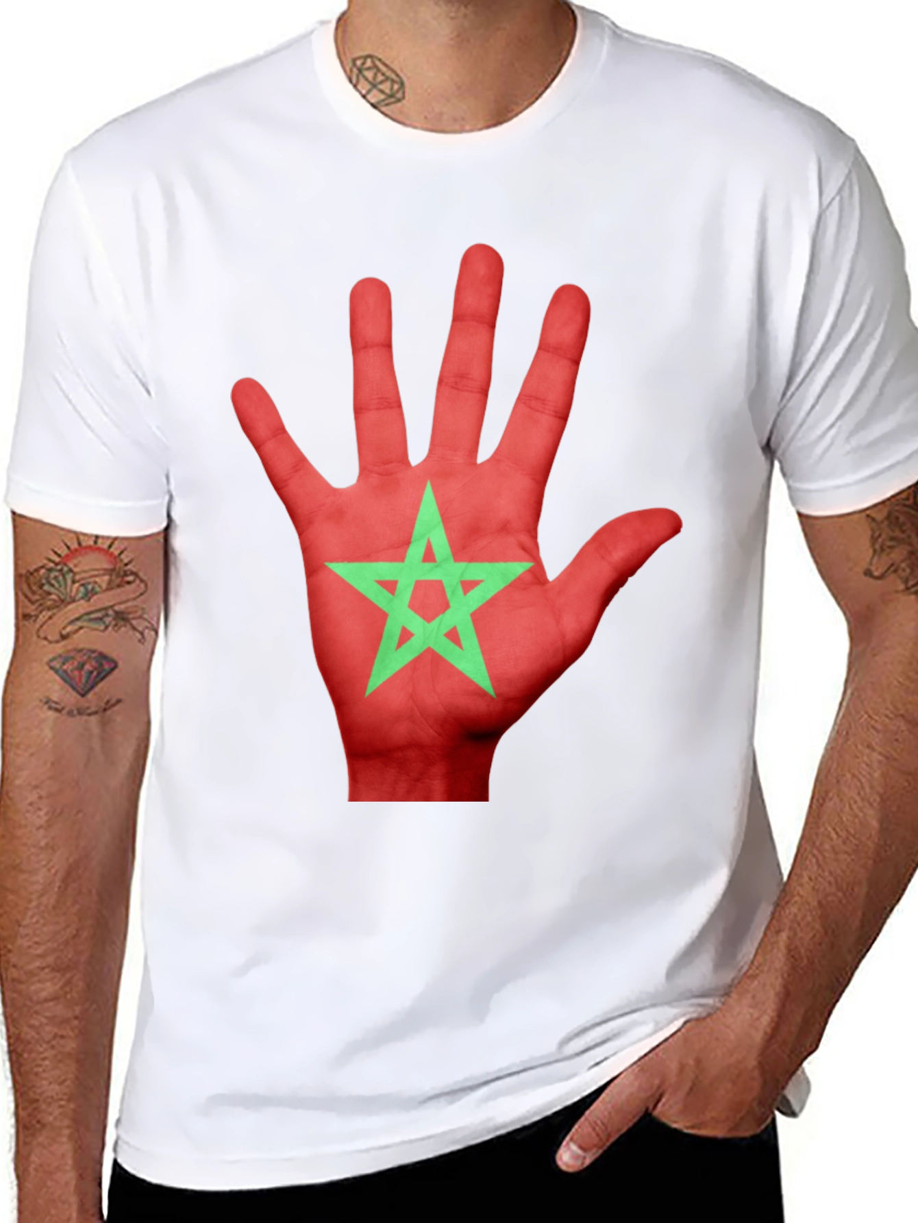 Morocco Flag Hand Print T-Shirt