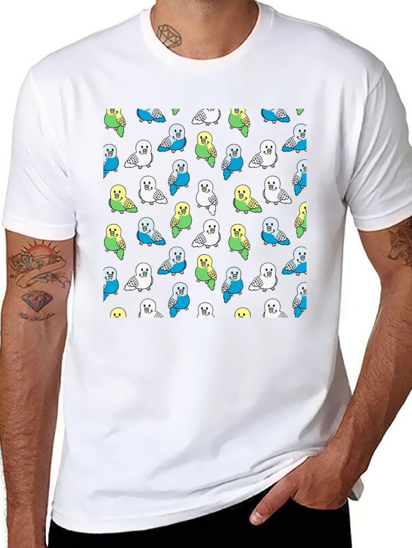 Parakeet Pattern T-Shirt - Fun Bird Lover Tee