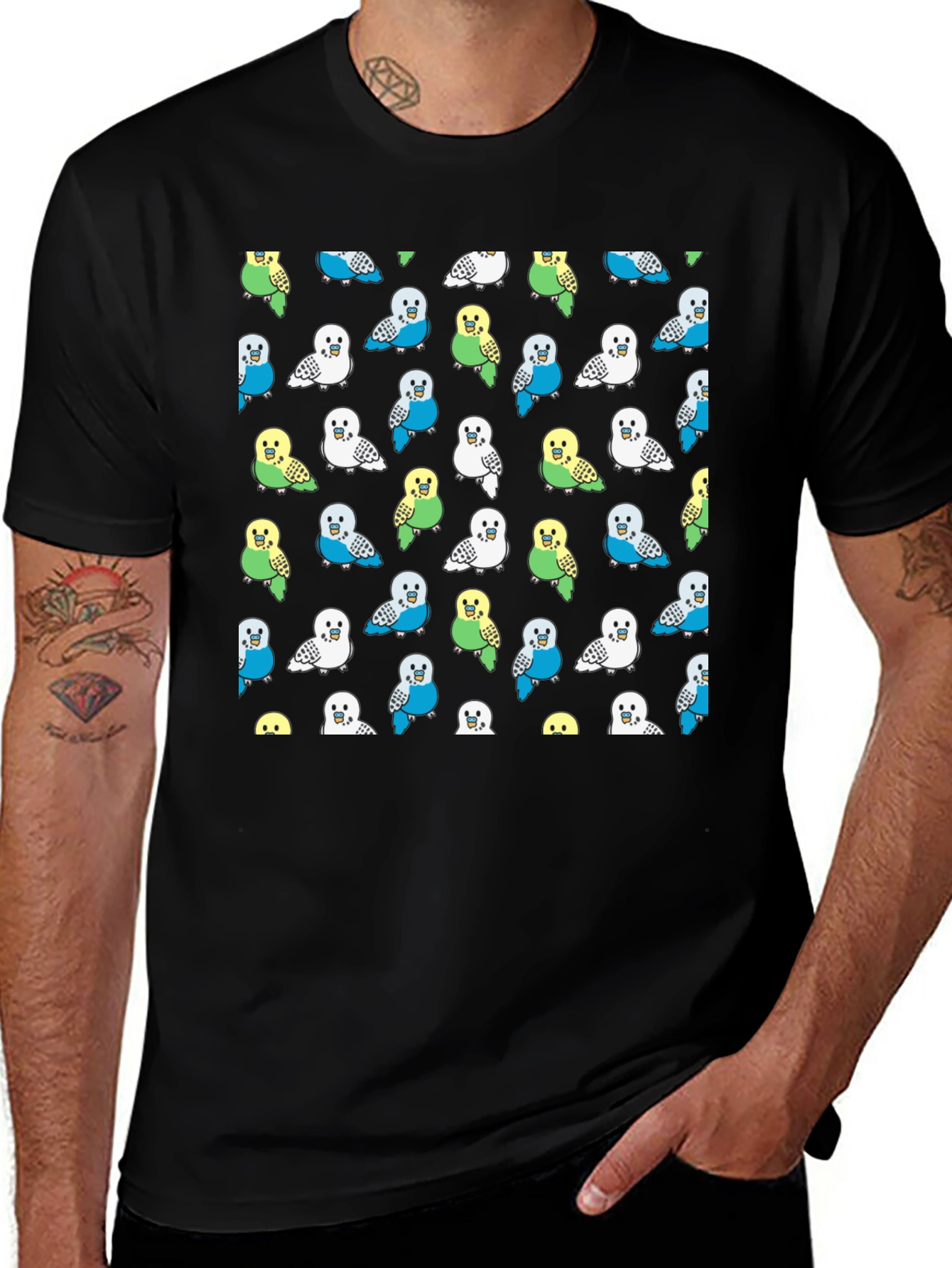 Parakeet Pattern T-Shirt - Fun Bird Lover Tee