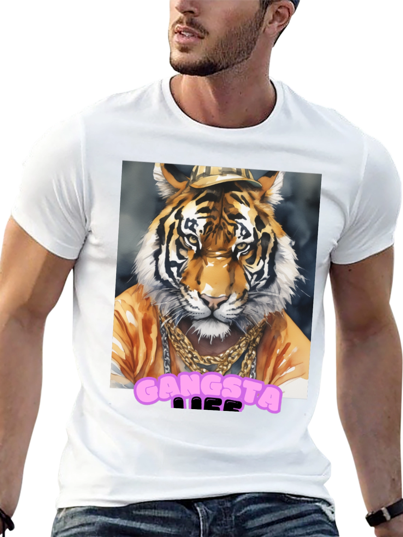 Gangsta Tiger Graphic Tee - Cool Animal Print T-Shirt