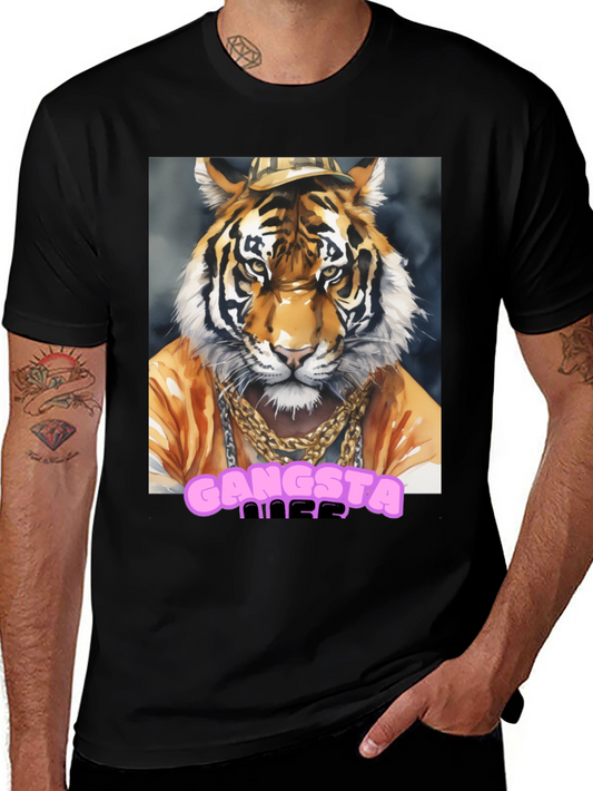 Gangsta Tiger Graphic Tee - Cool Animal Print T-Shirt