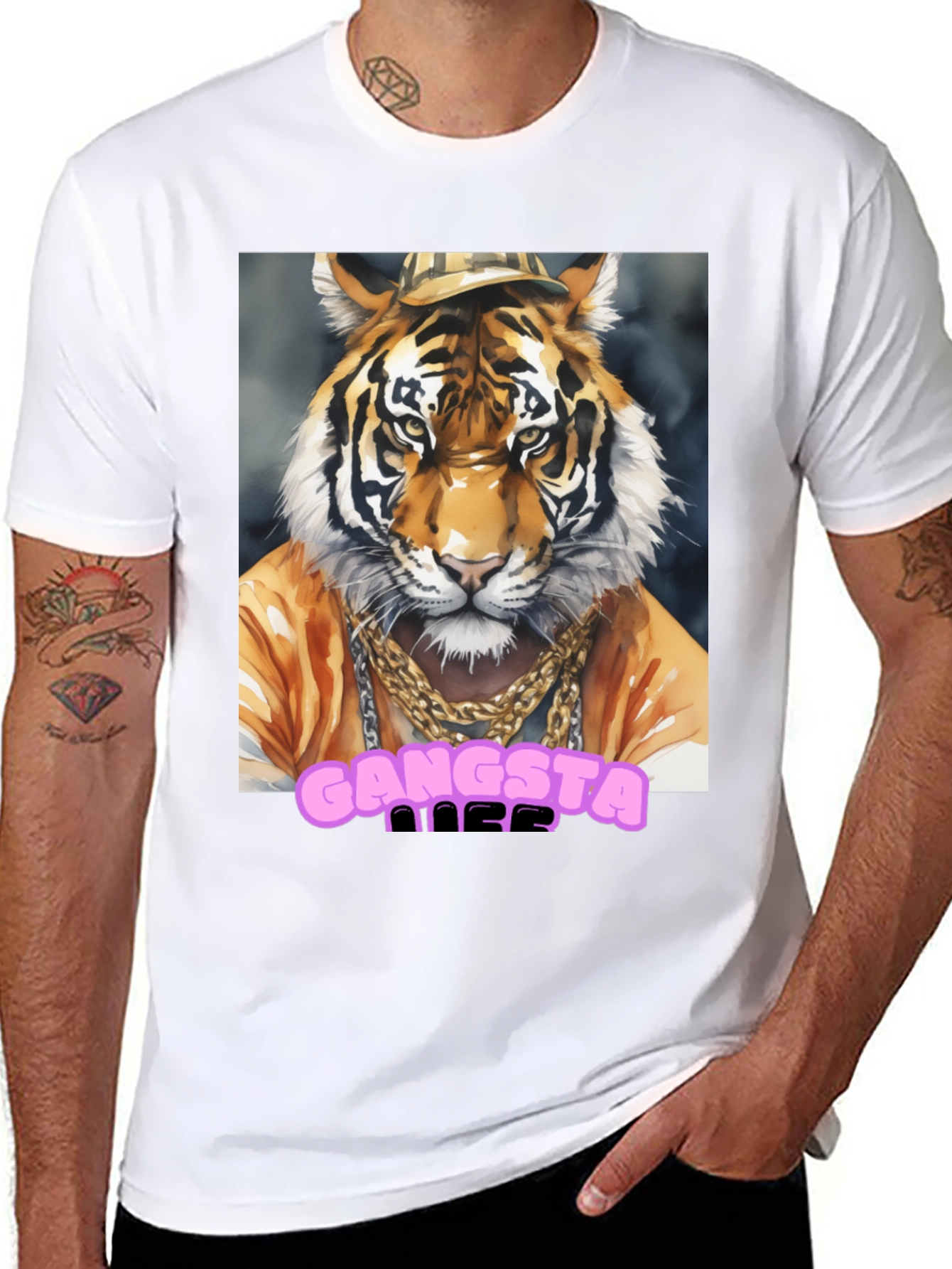Gangsta Tiger Graphic Tee - Cool Animal Print T-Shirt